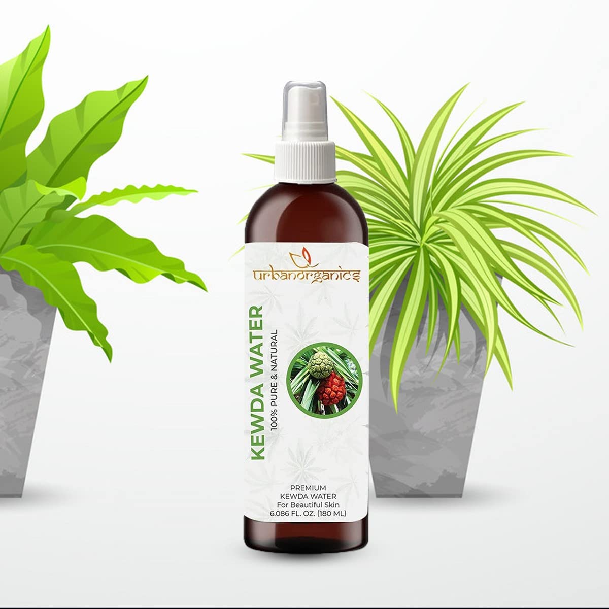 Urbanorganics Pure & Natural Kewda/Kewra Water Face Toner - 180ml Chemical-Free for Glowing Skin & Hydration | Perfect for Daily Skincare Routine & Post-Workout Refreshment