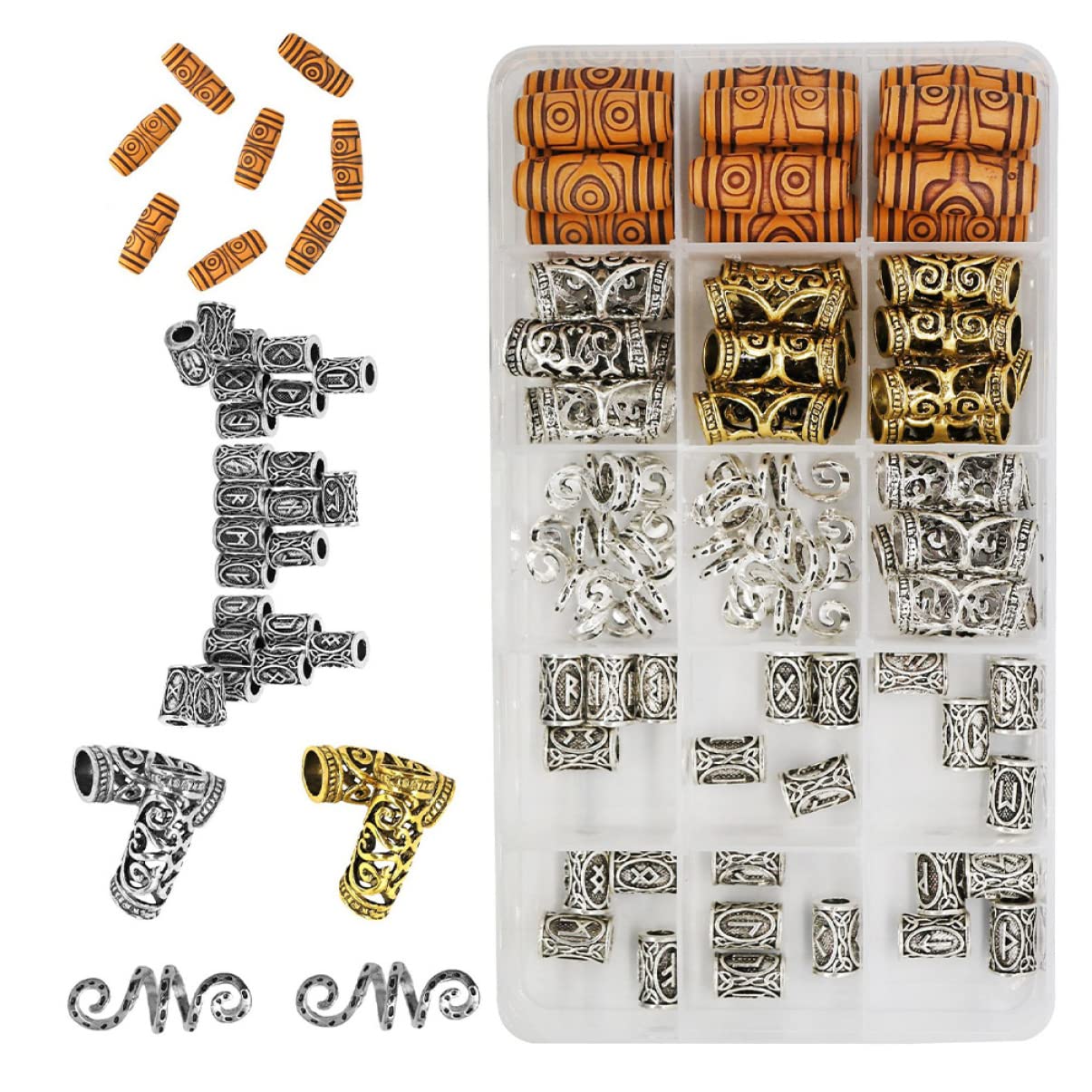 EXCEART 75pcs Viking Beard & Dreadlock Beads - Alloy Hair Braiding Beads for Men DIY - Perfect for Cosplay, Viking Costumes & Festival Accessories