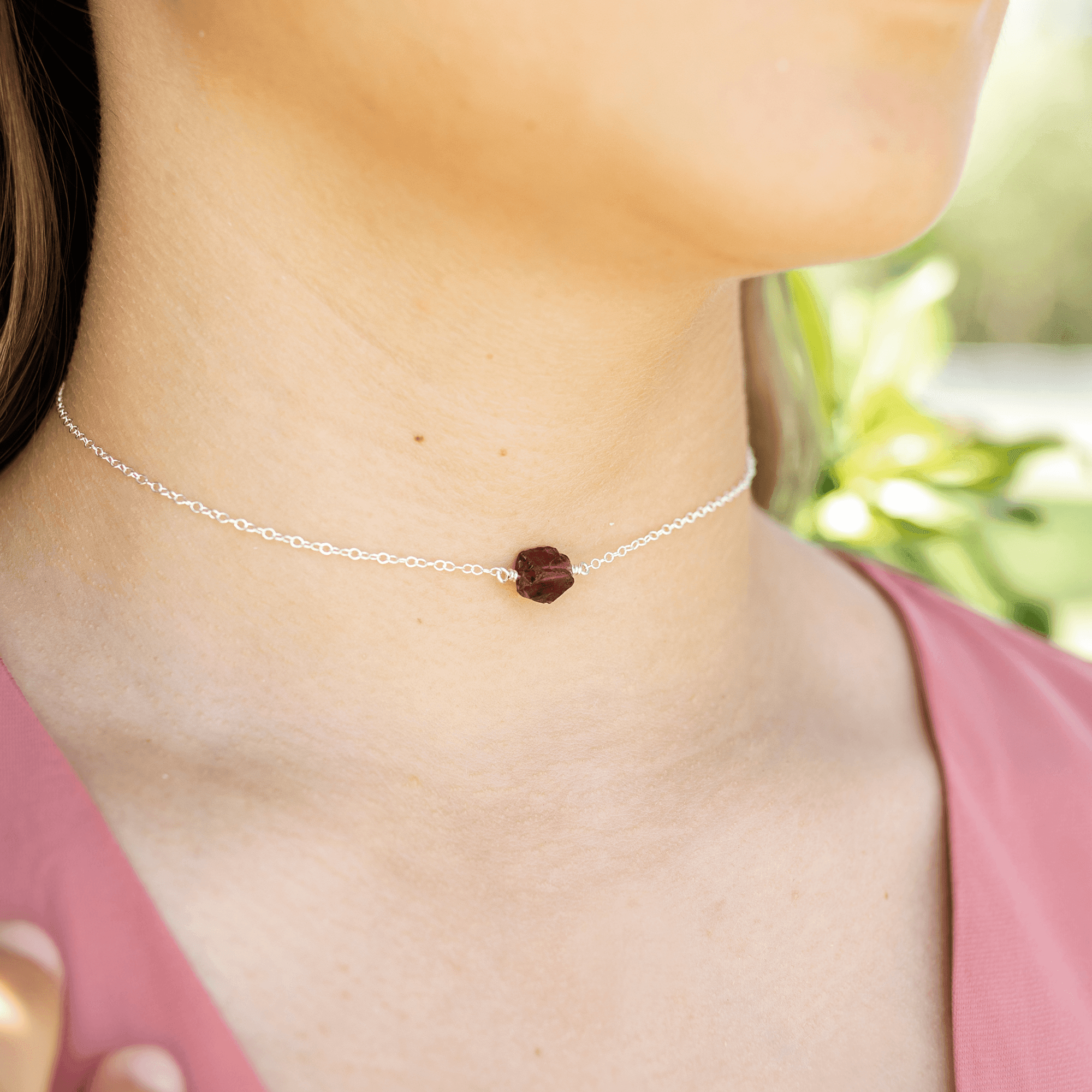 Natural Raw Garnet Crystal Nugget Choker Necklace - Healing Stone Jewelry for Women, Boho Style Adjustable Choker for Spiritual Protection & Positive Energy | Perfect for Meditation, Yoga & Everyday Wear