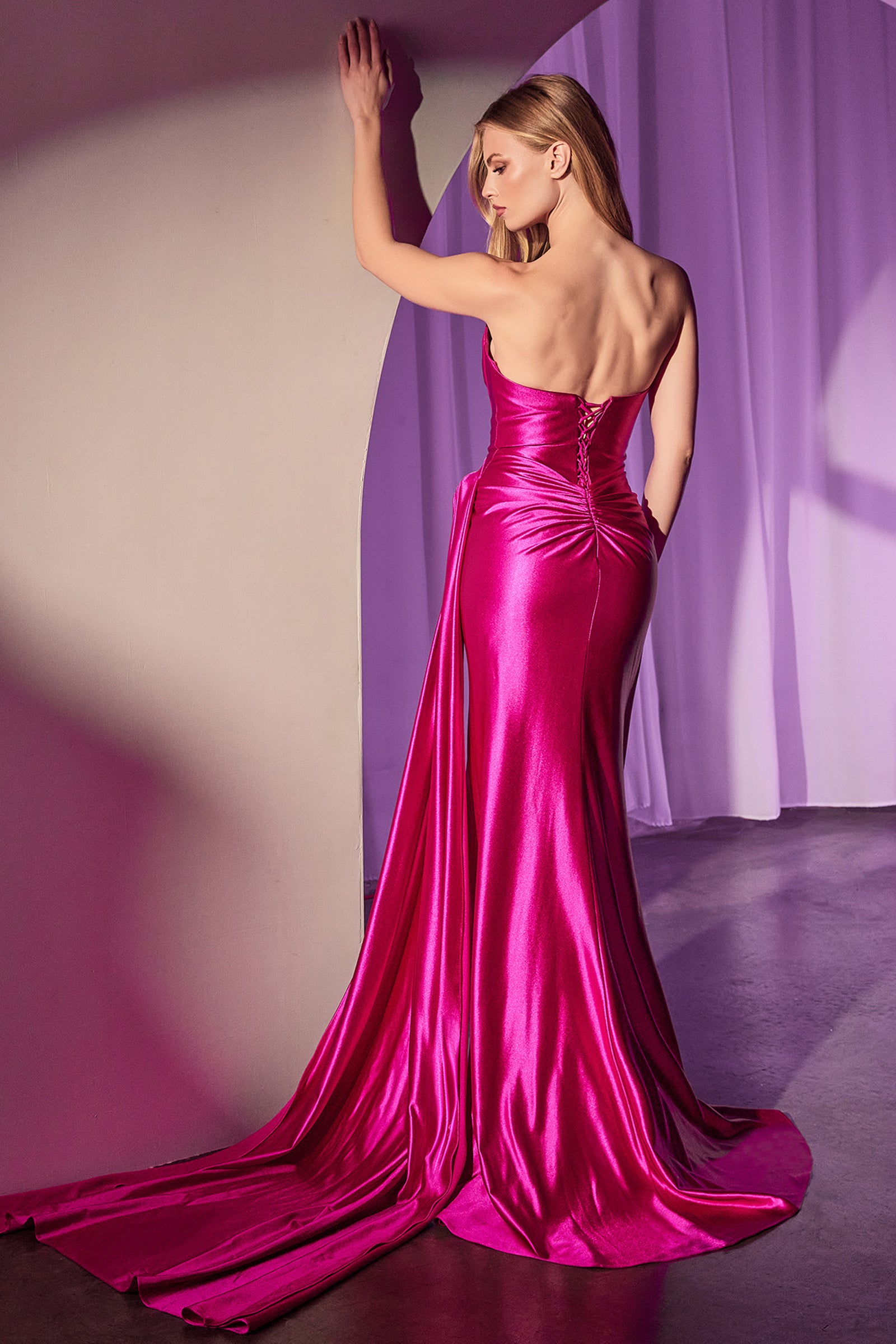 Elegant Strapless Fitted Structured Satin Evening Gown - Ondine Gown for Prom, Wedding & Formal Events