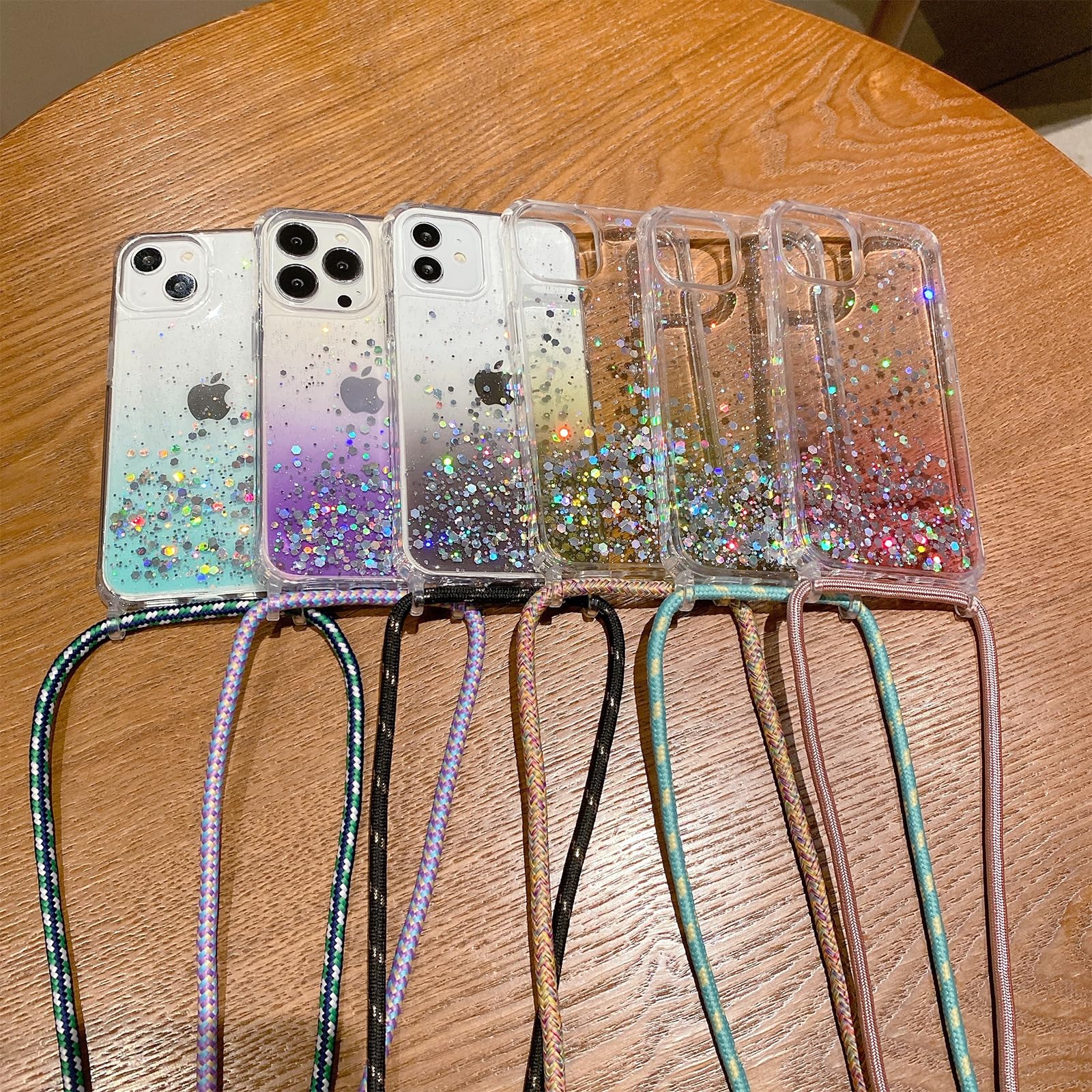 **iPhone 15 Pro Max Clear Glitter Shockproof Case with Adjustable Crossbody Lanyard – Sparkle Bling TPU Bumper Cover for Women & Girls – Perfect for Travel, Shopping & Daily Use**