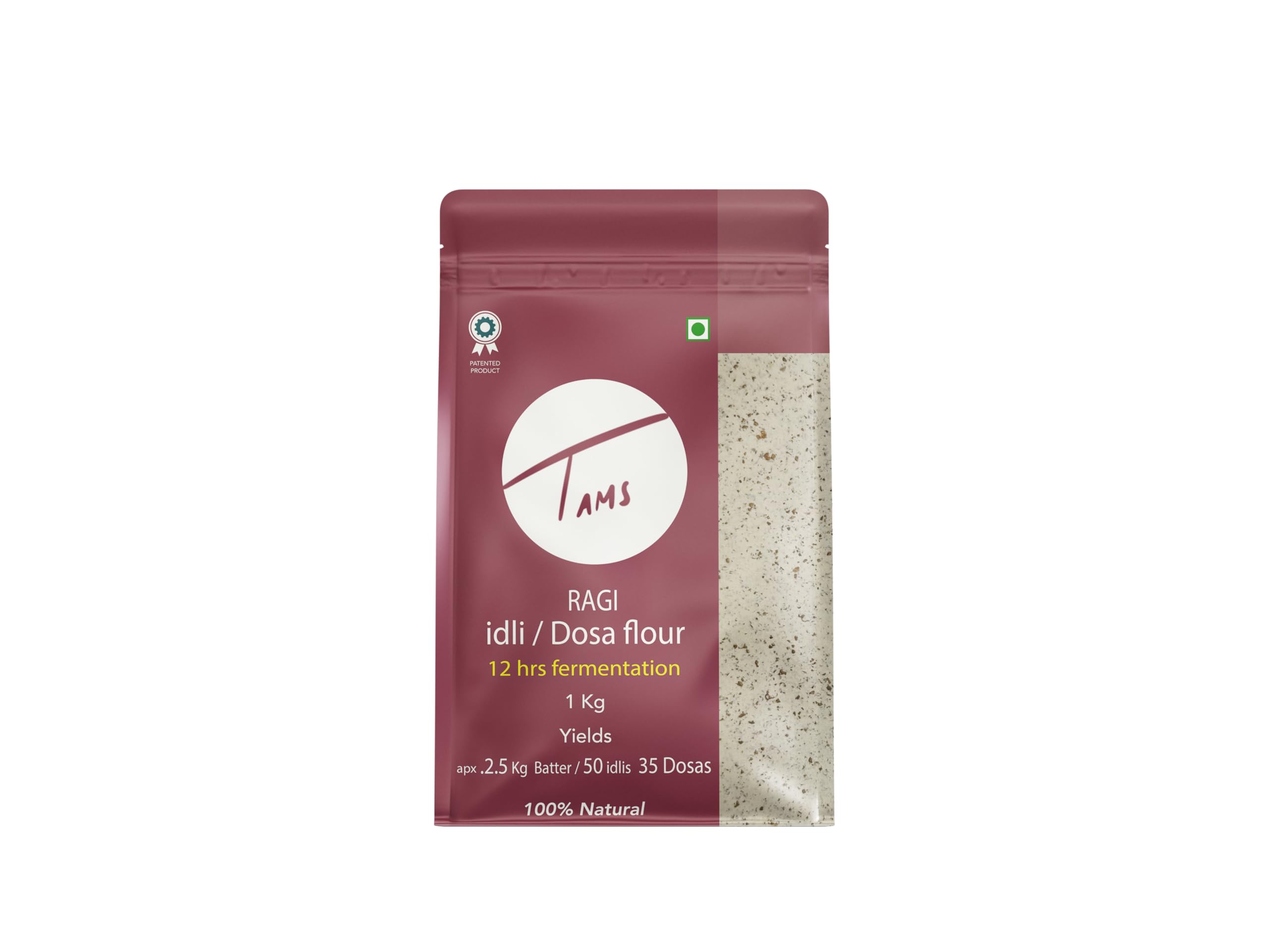 Organic Tams Ragi Idli & Dosa Flour 1kg - Makes 2.5kg Batter (60 Idlis) | India's First Naturally Fermenting Flour | 6-Month Shelf Life | No Additives, Chemicals or Yeast | Easy Homemade Batter in 10-12 Hours | Perfect for Soft, Healthy Idlis & Dosas | Great for Breakfast, Vegan & Gluten-Free Diets