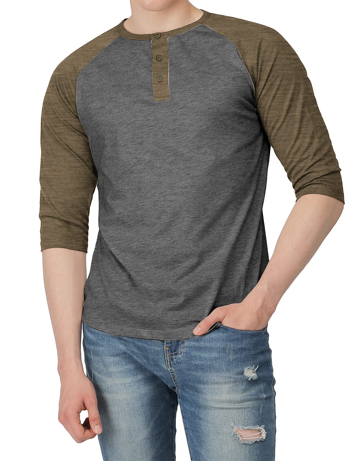 Men's Casual Slim Fit Henley T-Shirts - Raglan Long & 3/4 Sleeve Baseball Jersey Tees for Everyday Wear | Perfect for Work, Gym & Weekend Outfits