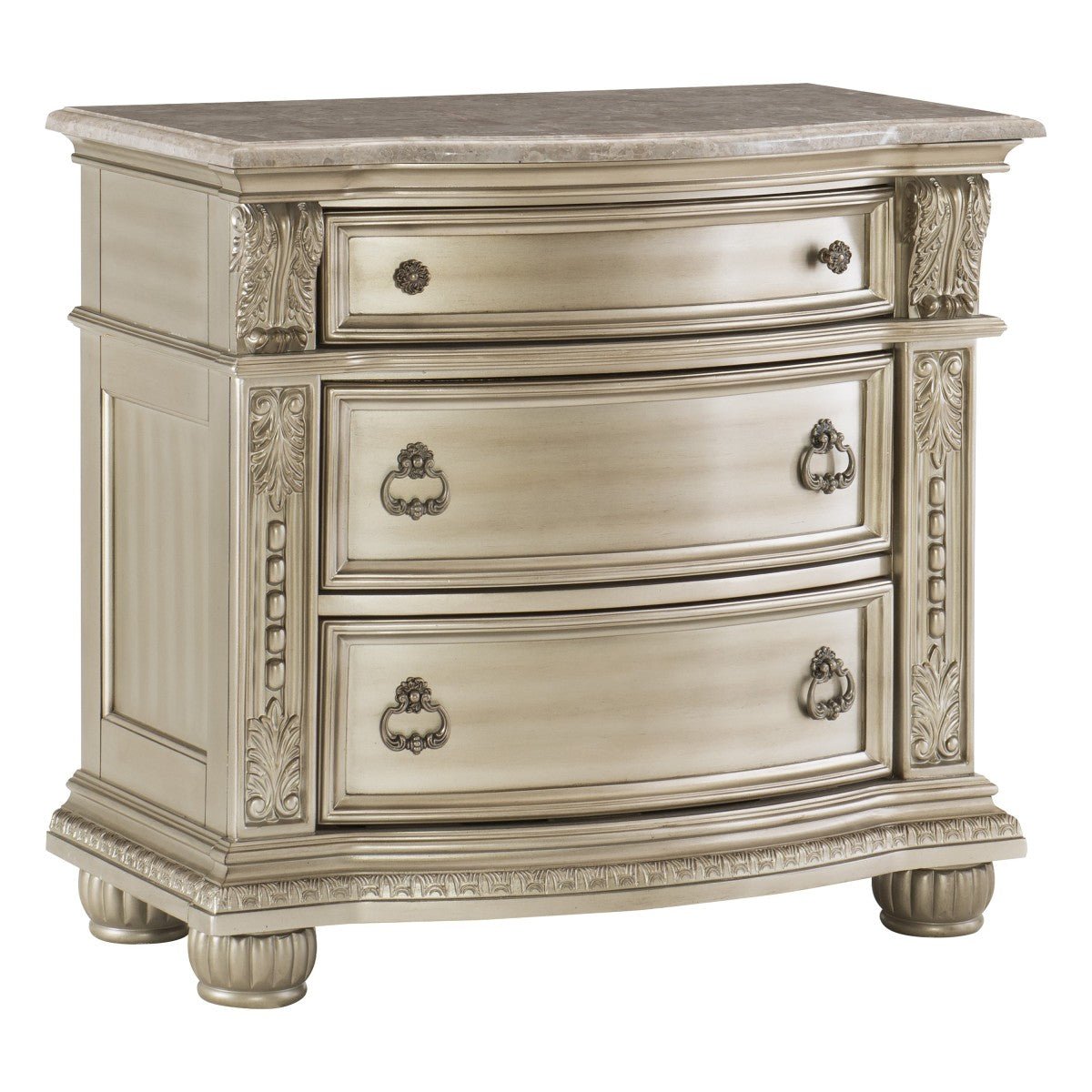 Elegant Cavalier Silver Nightstand - Modern Bedside Table with Storage for Bedroom, Living Room & Guest Room