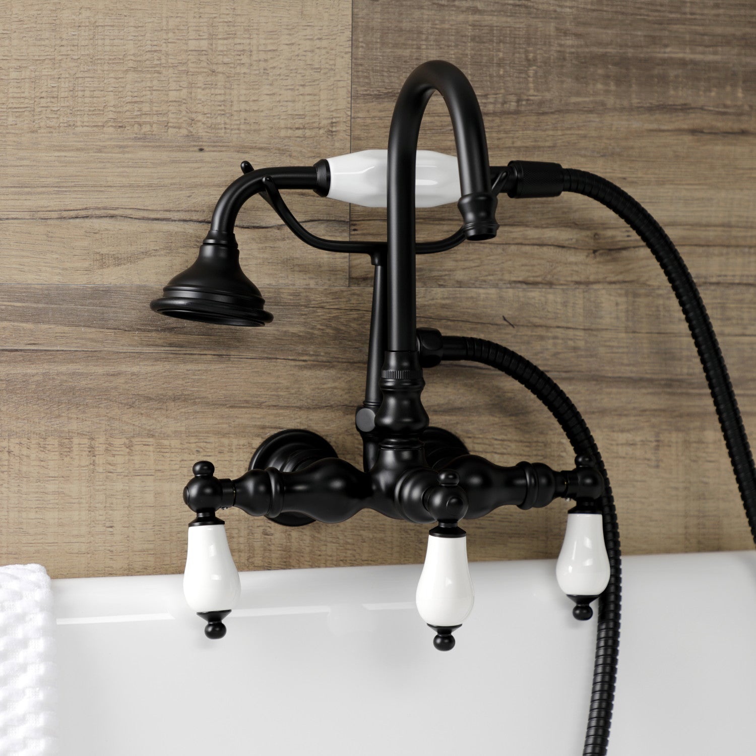 Vintage Matte Black Clawfoot Tub Faucet with Hand Shower - 3-Handle Wall Mount 2-Hole Design for Bathroom & Spa Relaxation
