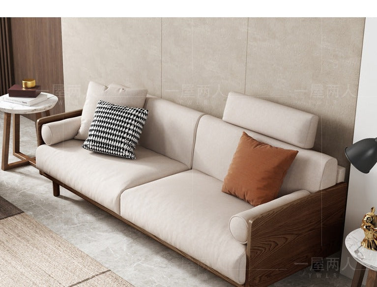 Avery Solid Wood Sofa - Japanese Style Fabric Removable Cushion - Modern Minimalist Living Room Furniture for Small Spaces & Apartments