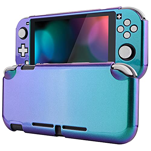 eXtremeRate PlayVital Glossy Chameleon Green Purple Protective Hard Case Cover for Nintendo Switch Lite - Includes Black Border Tempered Glass Screen Protector | Durable Gaming Protection for Travel & Daily Use