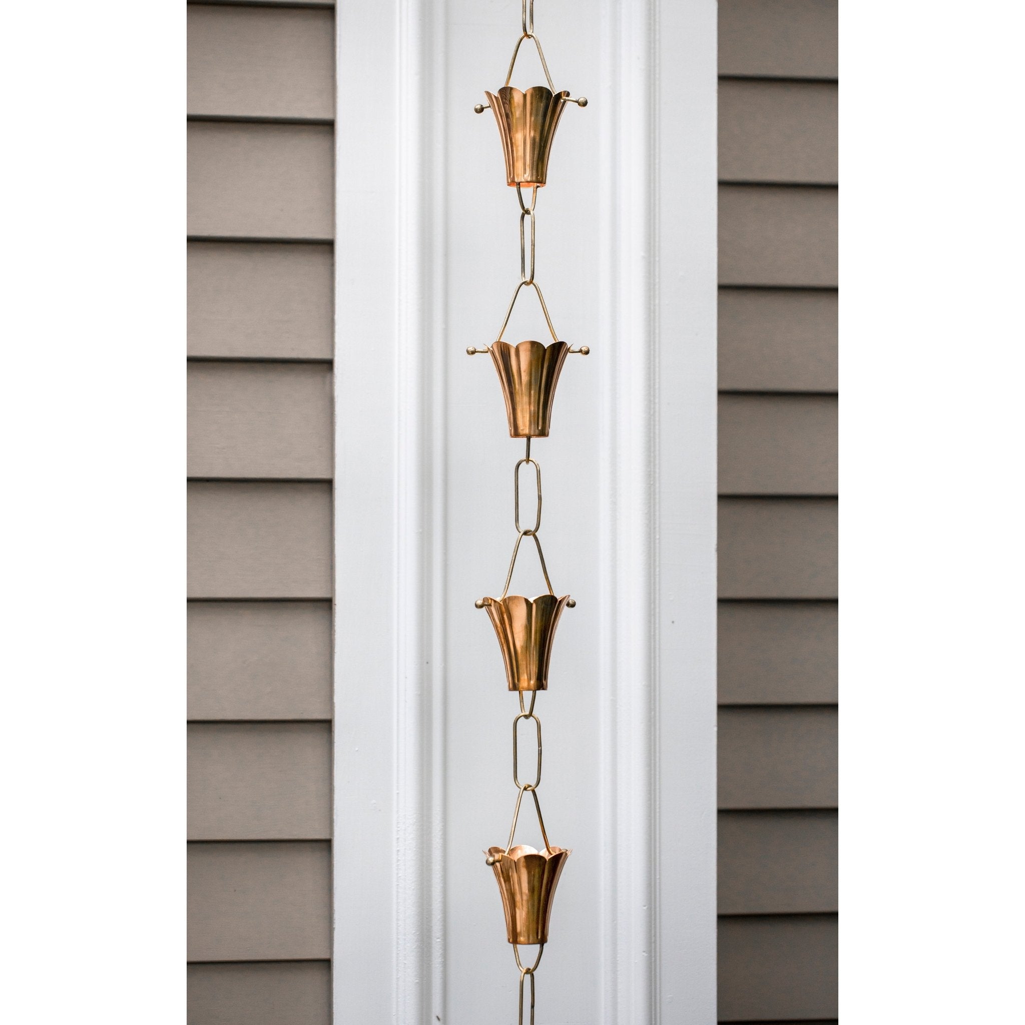 8.5 ft Fluted Flower Rain Chain with 11 Large Cups - Decorative Garden Water Drainage for Downspouts & Outdoor Decor
