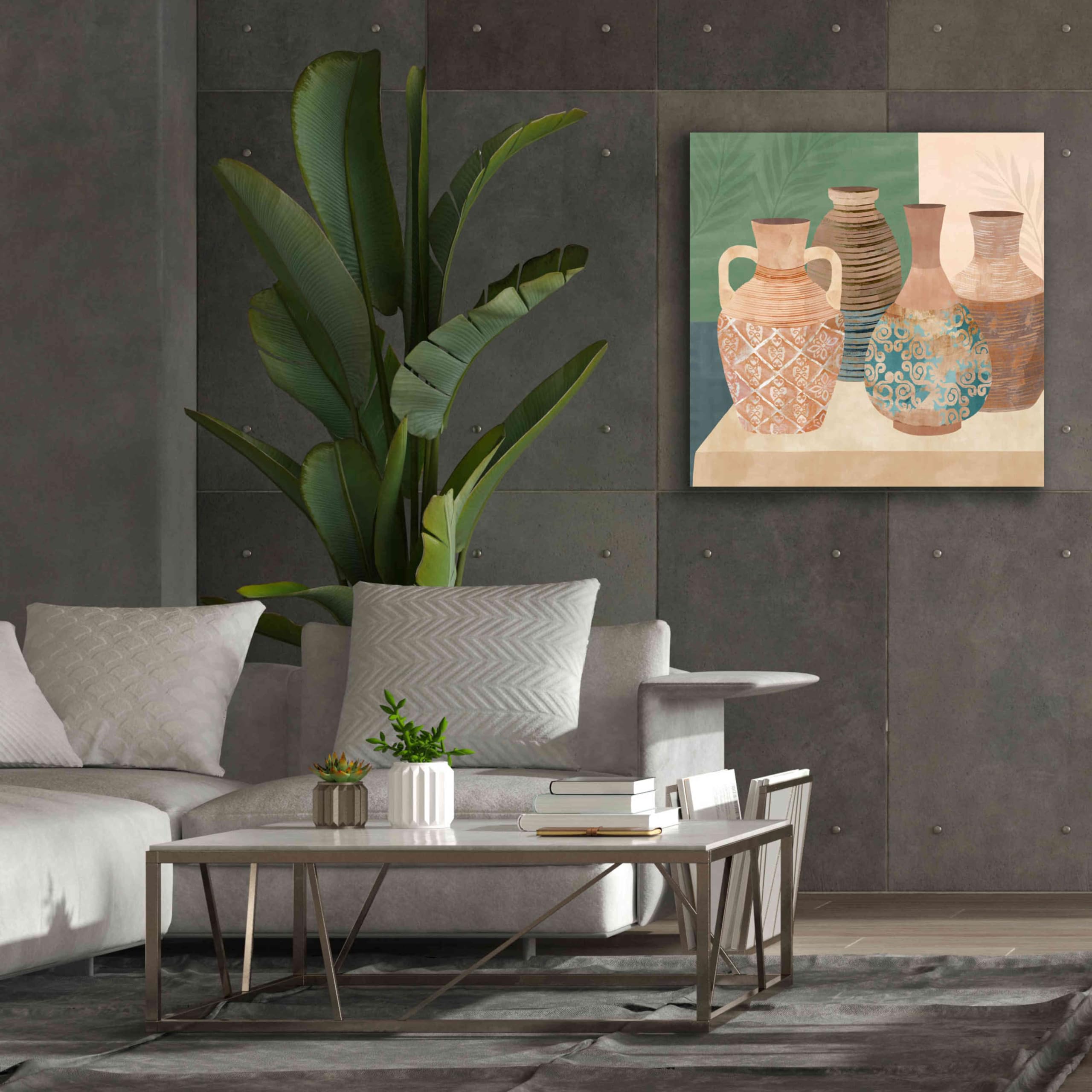 Epic Graffiti 'Earthenware Pots III' by Flora Kouta - 37x37 Inch Giclee Canvas Wall Art Print - Modern Abstract Home Decor for Living Room, Bedroom & Office