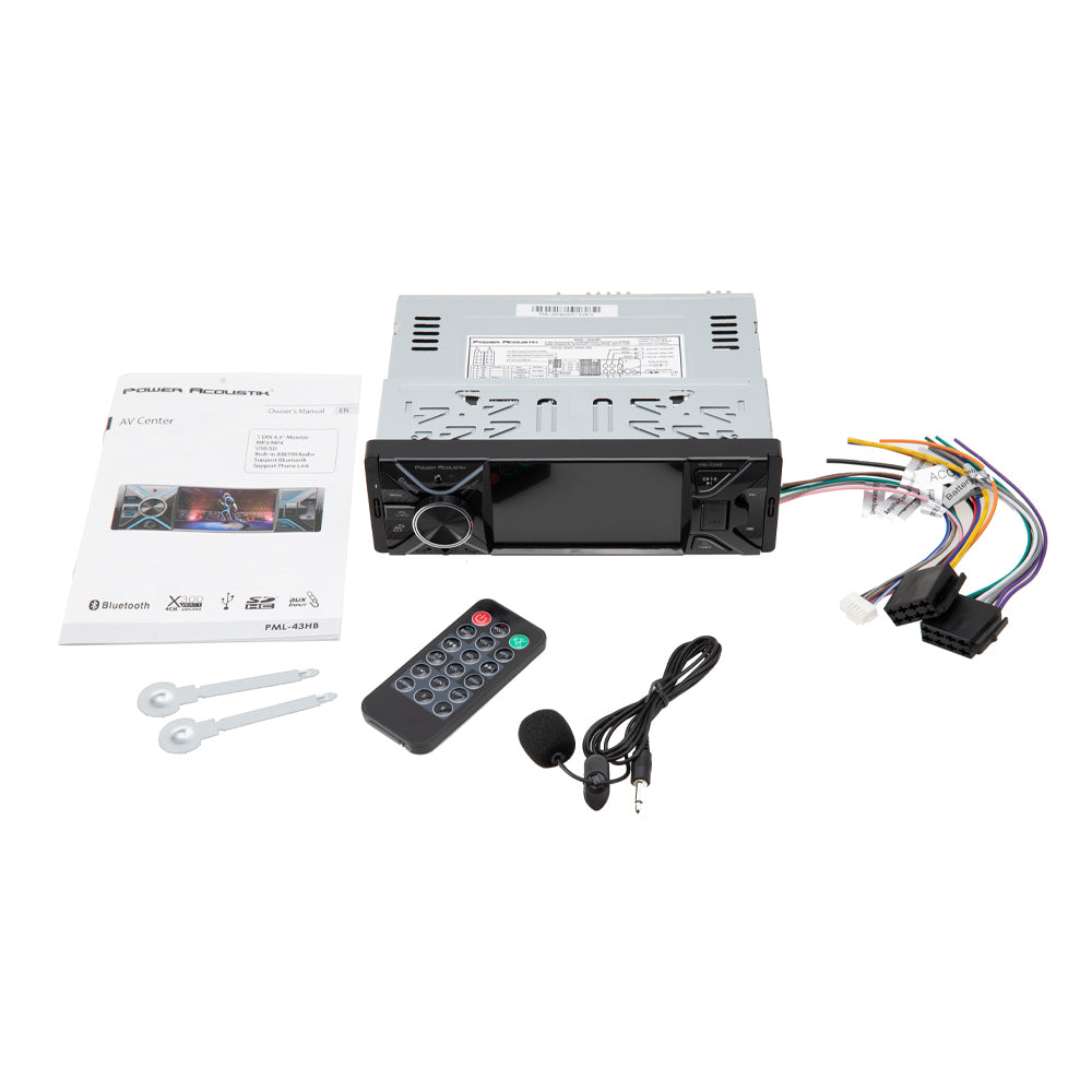 Power Acoustik PML 43HB 4.3 Inch 1 DIN Shallow Mechless Car Stereo with USB, SD Card, Bluetooth - Perfect for Compact Vehicles & Custom Audio Installations