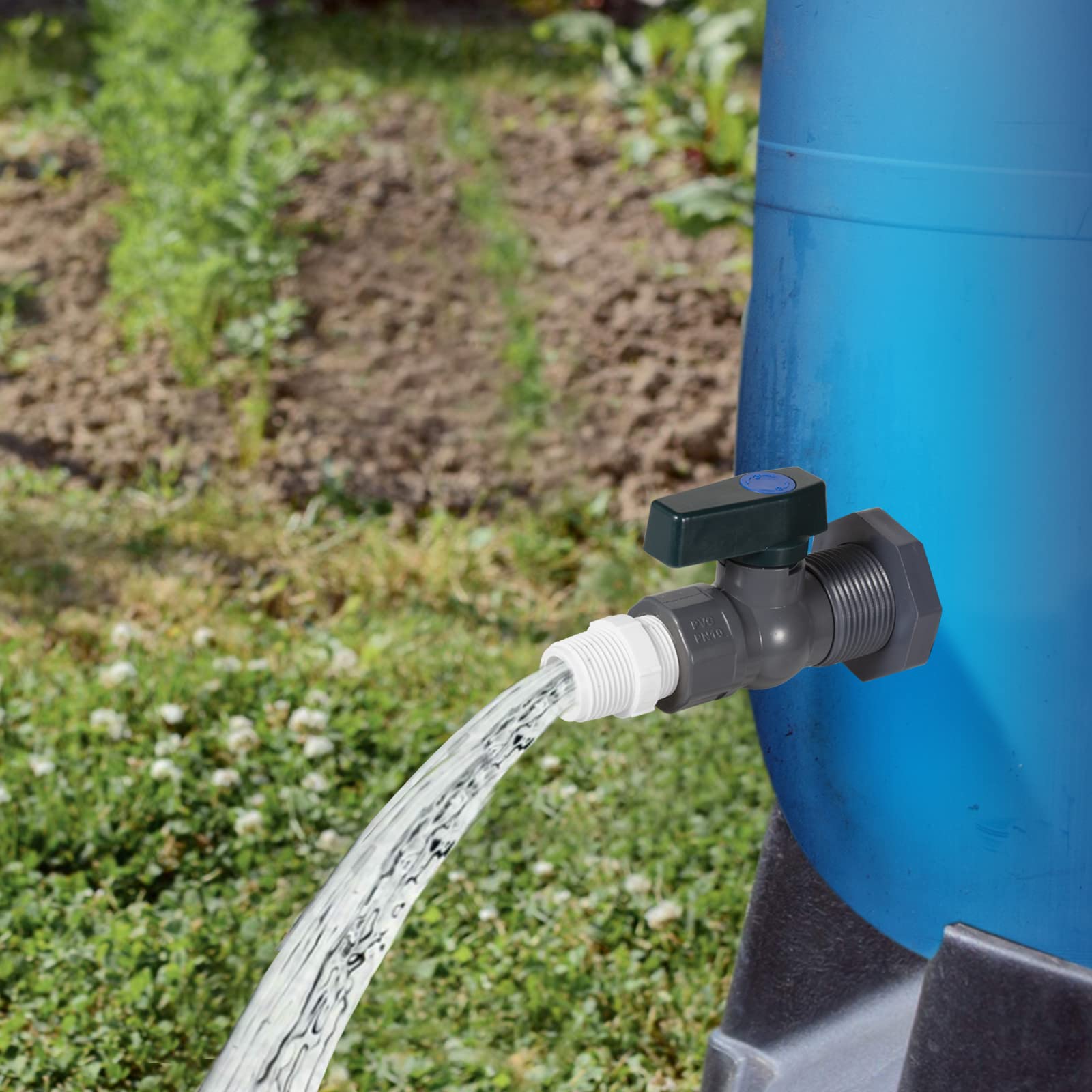 Rain Barrel Spigot Kit - PVC Water Barrel Diverter with Bulkhead Fitting, Hose Faucet Adapter & Thread Seal Tape | Perfect for Water Tanks, Aquariums, Bathtubs, Pools & Garden Barrels | Outdoor Water Conservation & Irrigation Solution