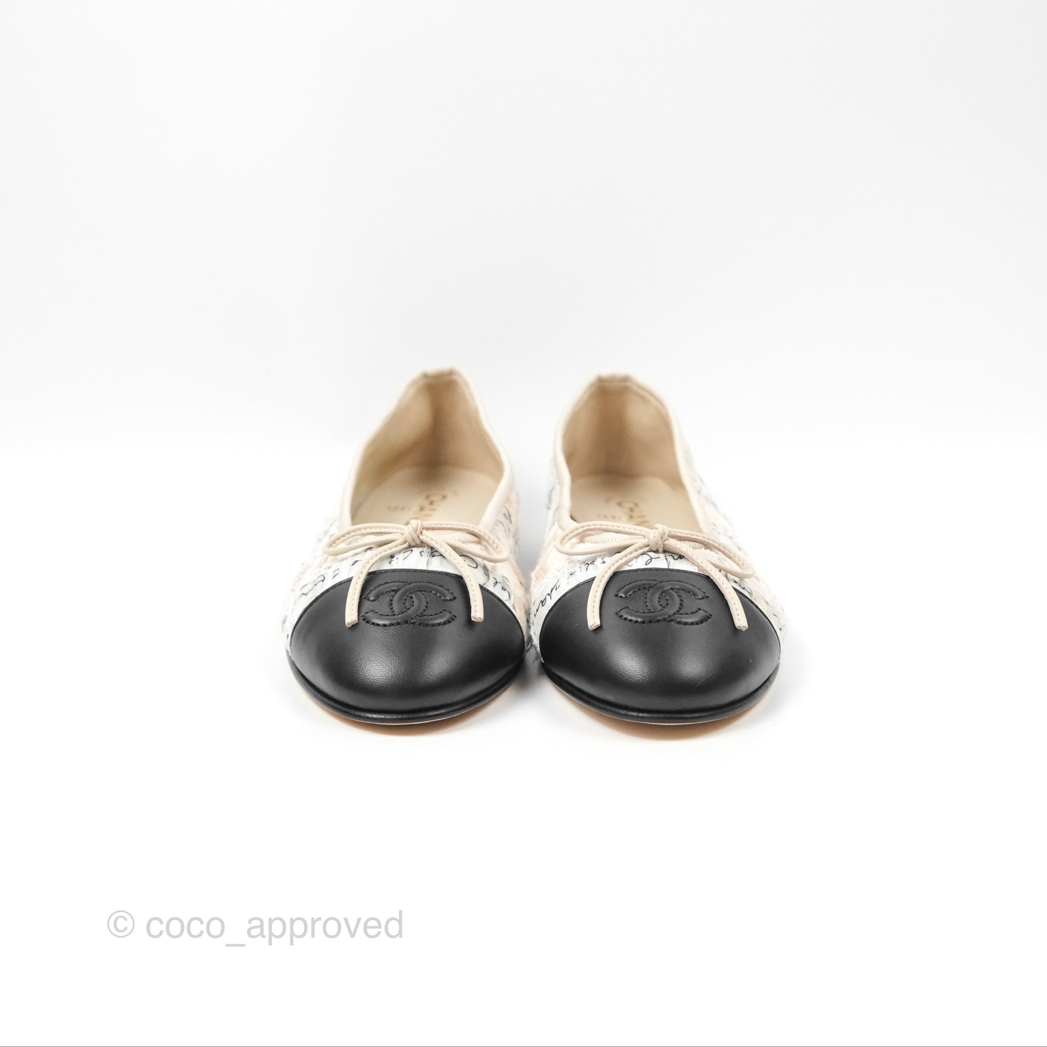 Chanel Ballerina Flats for Women - Light Pink & Black Fabric - Size 38.5 - Comfortable Ballet Shoes for Work, Party & Casual Wear