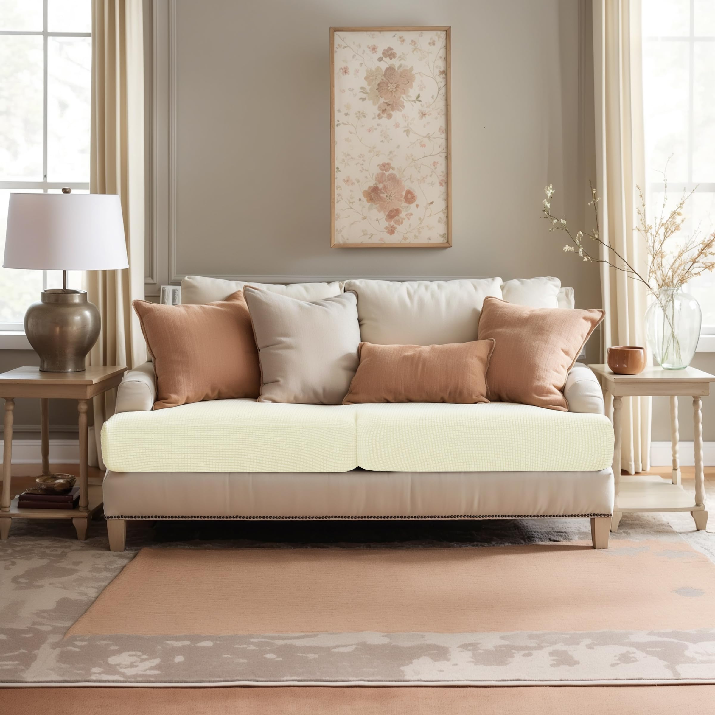 SUBRTEX Stretch Couch Covers - 2-Piece Elastic Spandex Slipcovers for Sofa, Loveseat, RV & Chair Seat Protection (Ivory) | Perfect for Home Decor, Pet Protection & Furniture Renewal
