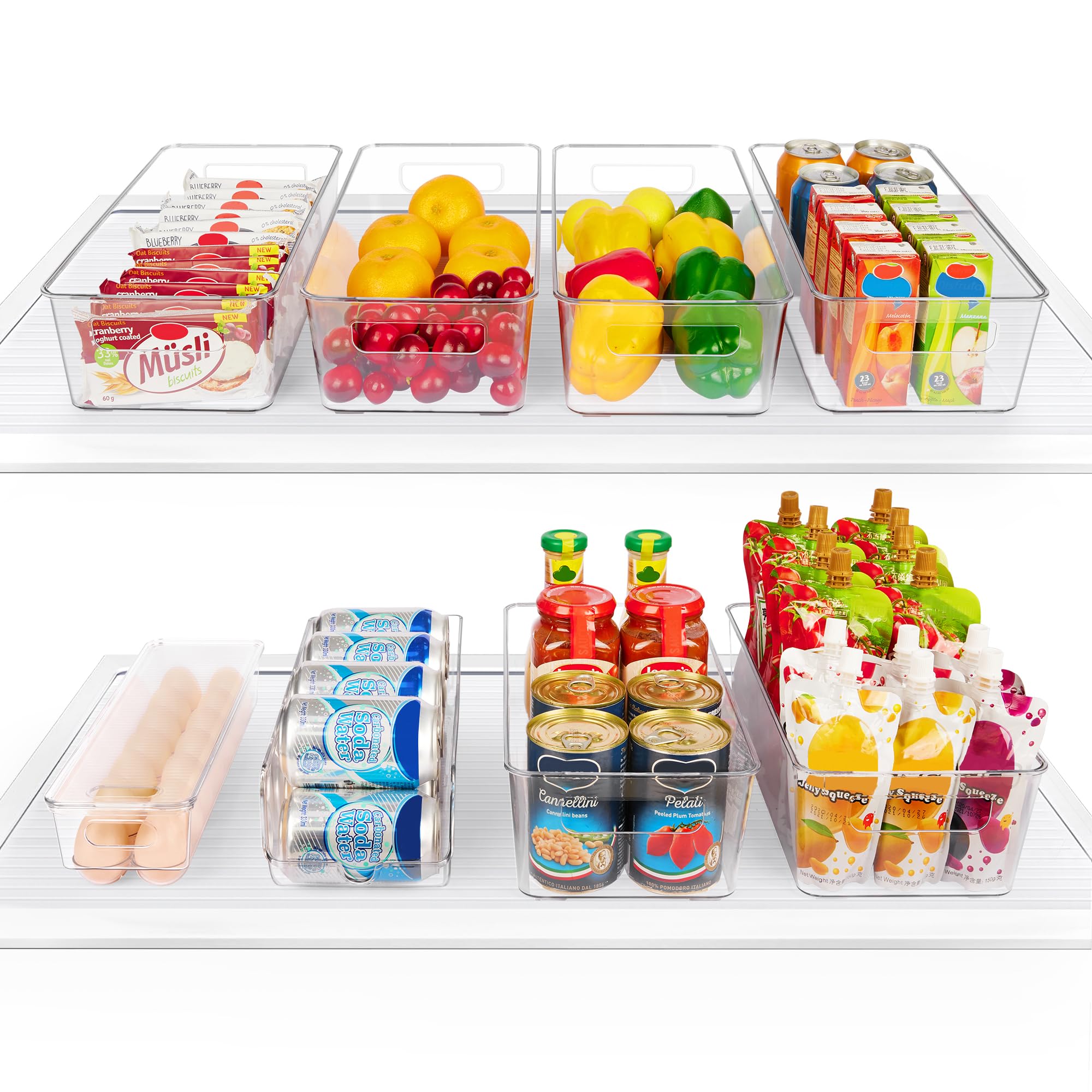 Vtopmart 8-Pack Clear Refrigerator Organizer Bins with Handles - BPA-Free Kitchen Storage Containers for Fridge, Freezer, Cabinet & Pantry - Perfect for Meal Prep, Grocery Organization and Space Saving