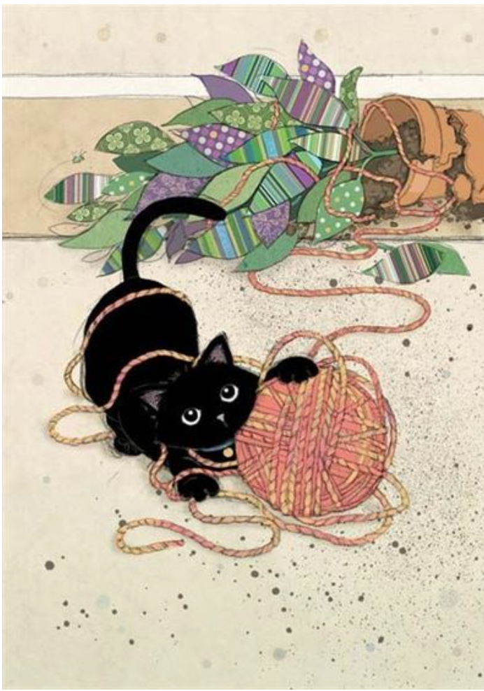 Bug Art Greeting Card Wool Kitty - Cute Handmade Cat Greeting Cards for Birthdays, Holidays & Special Occasions
