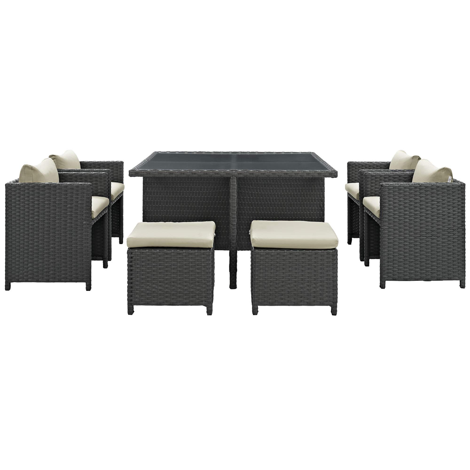 Ergode Sojourn 9-Piece Outdoor Patio Dining Set with Sunbrella Cushions - UV-Resistant Synthetic Rattan & Aluminum Frame - Perfect for Backyard, Garden, Poolside or Terrace Dining
