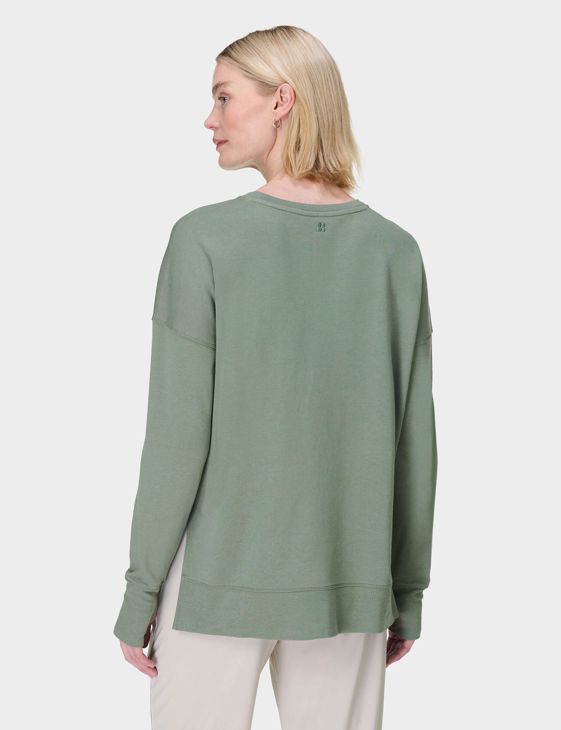 After Class Longline Sweatshirt for Women - Soft Oversized Pullover Hoodie in Willow Green | Casual Loungewear, Streetwear Fashion & College Outfits