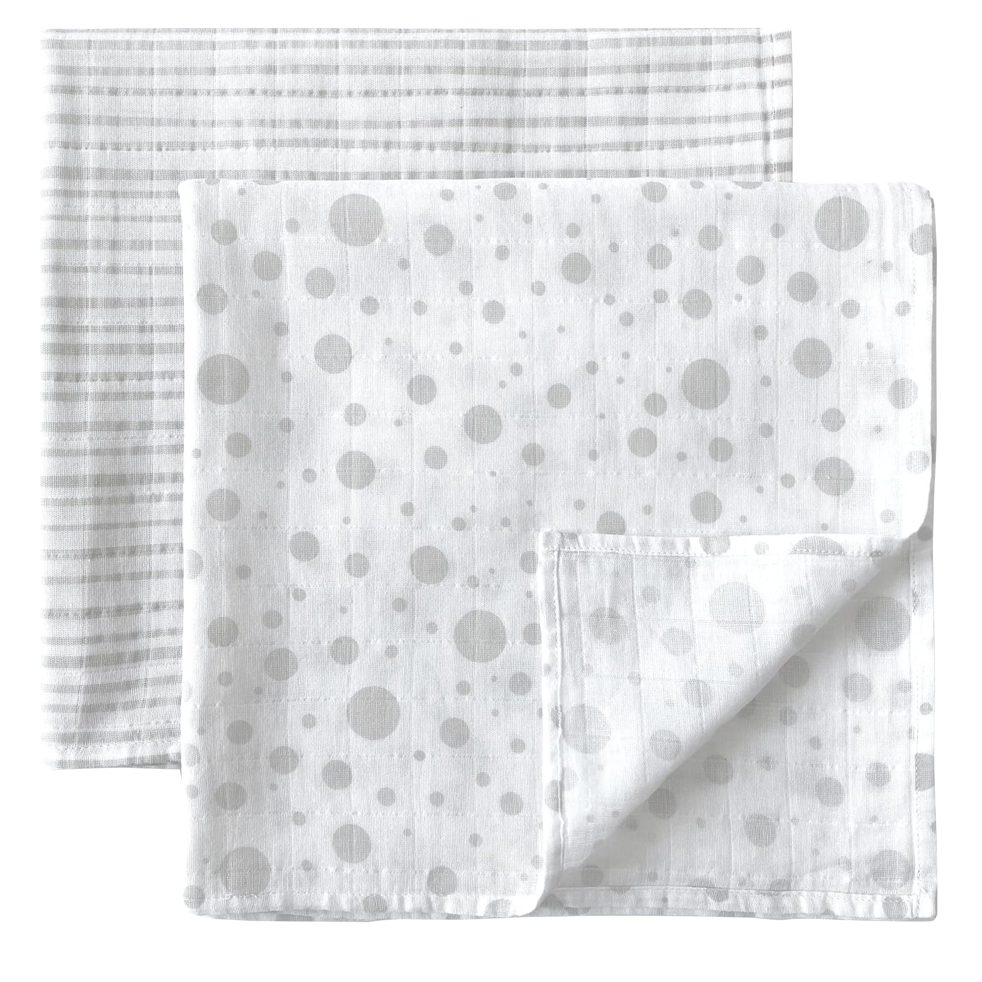 MOZAH Organic Muslin Swaddle Blankets - 100% Soft Breathable Cotton Baby Blanket for Boys & Girls - Newborn Swaddling Wrap, Nursing Cover, Stroller Blanket - Perfect Baby Shower Gift & Registry Essential (Stripes & Dots)