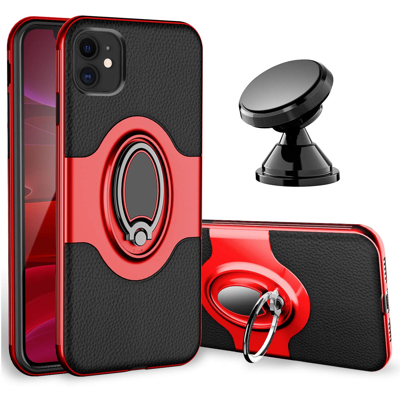 eSamcore iPhone 11 Case with Ring Holder & Kickstand - Magnetic Car Mount Compatible for Apple iPhone 11 6.1 Inch (2019 Model) [Red] - Perfect for Hands-Free Viewing, Secure Grip & Convenient Car Mounting