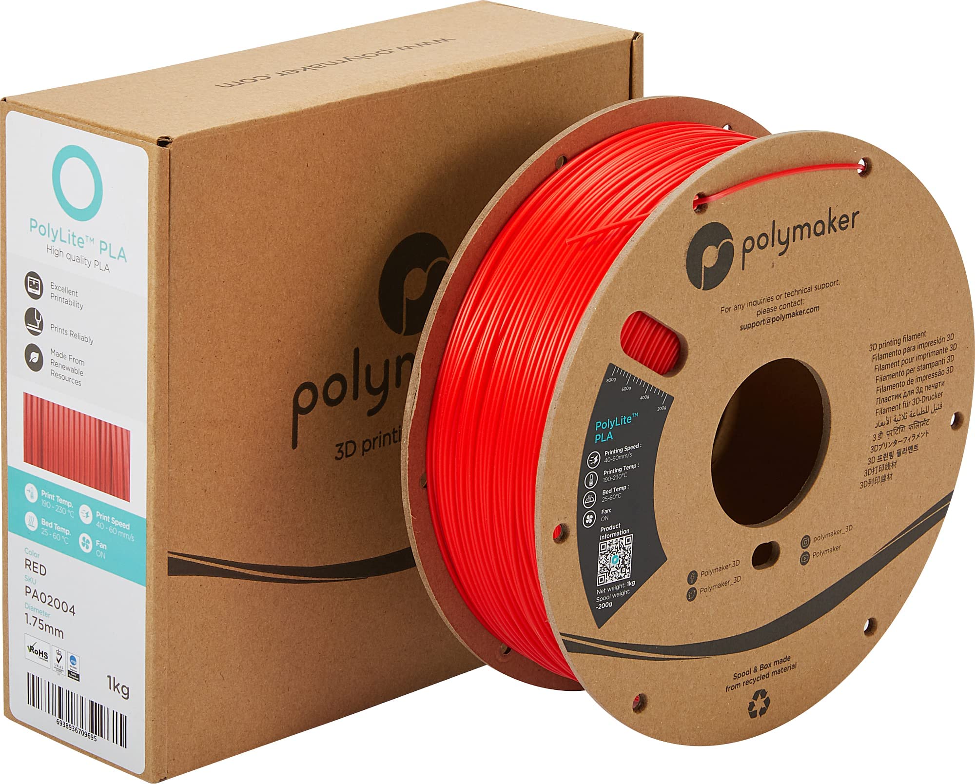 Polymaker PolyLite PLA 3D Printer Filament 1.75mm Bundle - 3 Spools (Green, Red, White) | High-Quality PLA Filament for Smooth 3D Printing | Perfect for DIY Projects, Home Decor & Prototyping