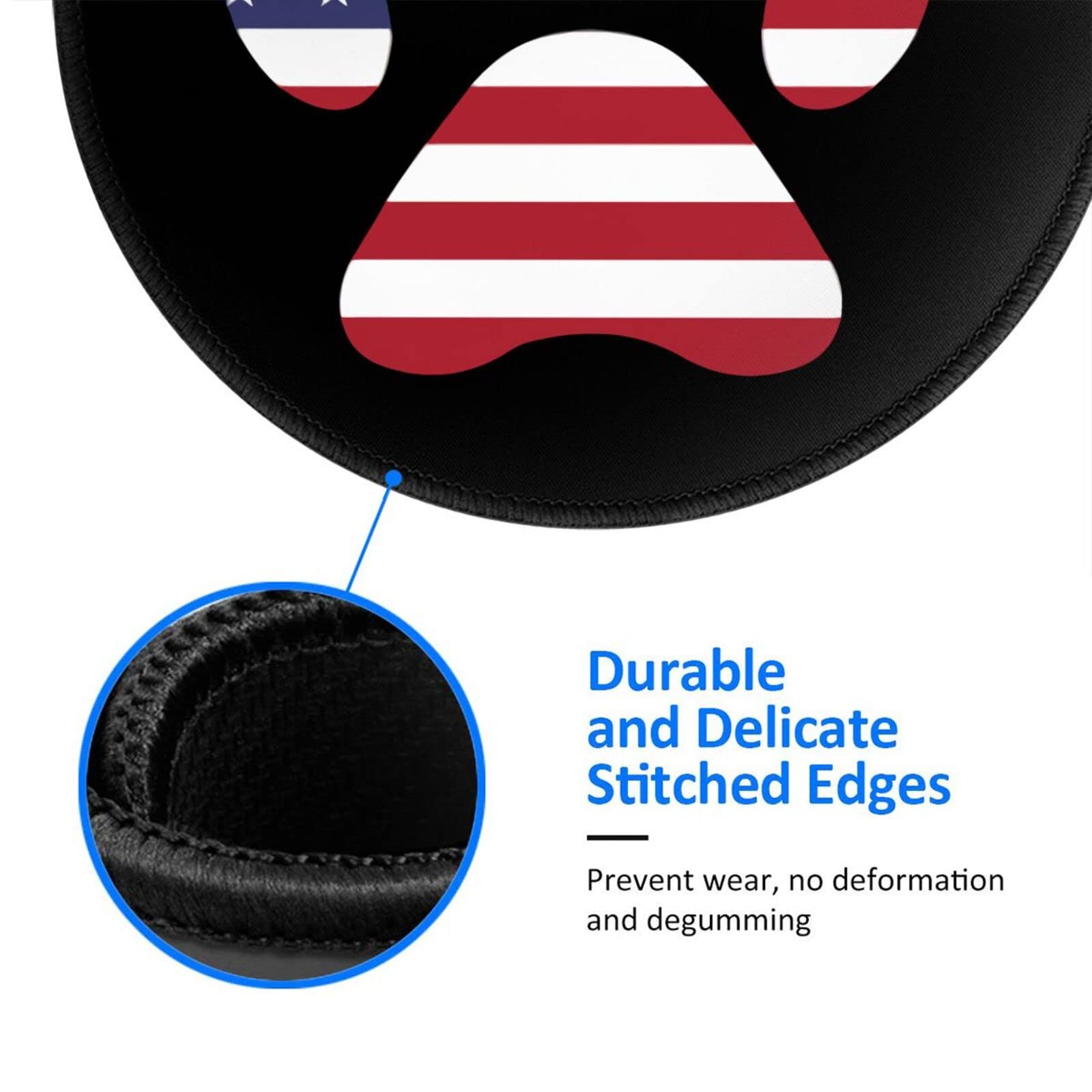 American Flag Dog Paw Mouse Pad - Non-Slip Round 8 Inch Set of 2 - Personalized Computer Mousepad for Laptop, Office & Home - Patriotic Pet Accessory for Work, Gaming & Daily Use