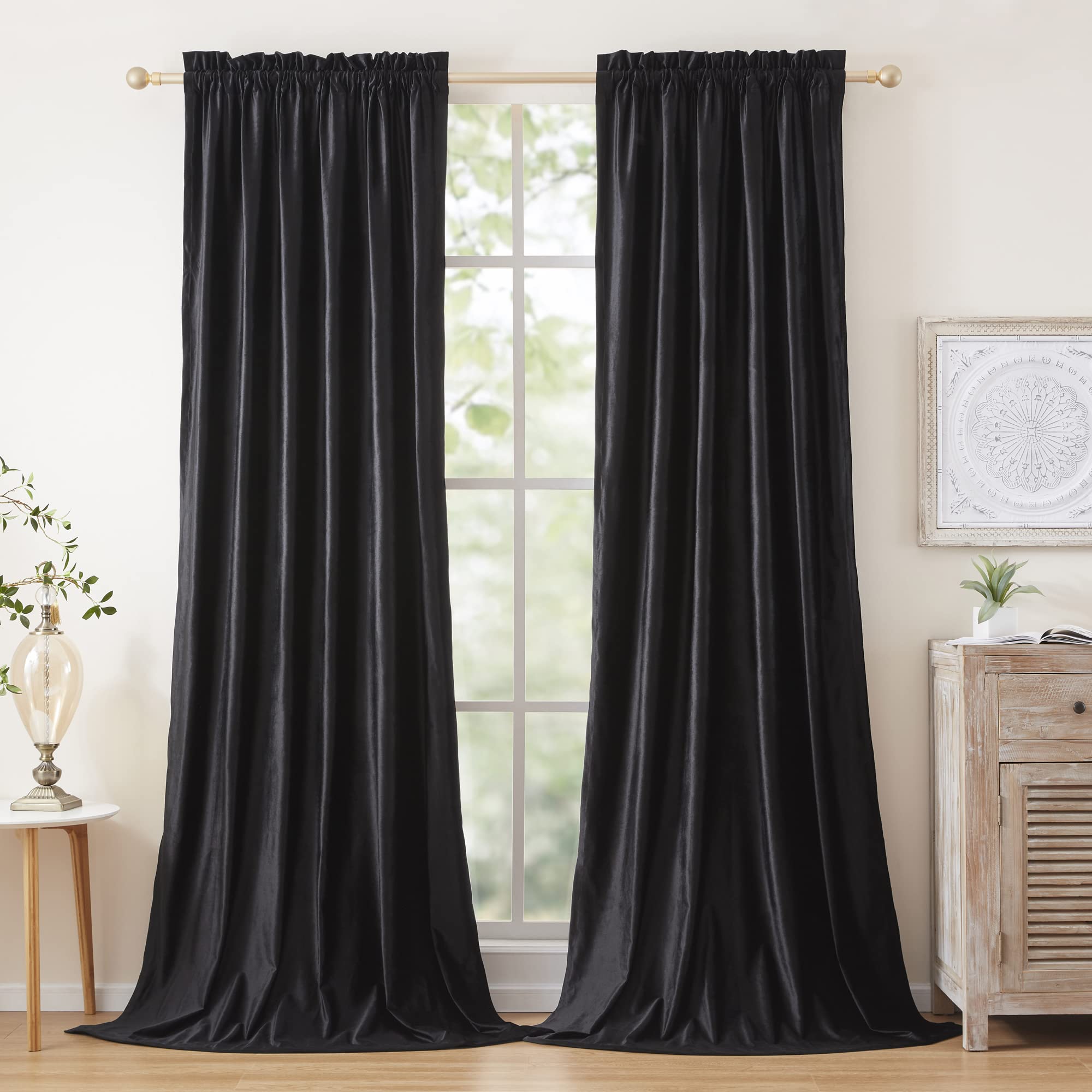 PRIMROSE 72 Inch Blackout Curtains for Living Room & Bedroom - Velvet Thermal Insulated Rod Pocket Drapes, Set of 2 Panels, Semi Room Darkening Window Treatment - Perfect for Home Theater, Nursery & Light-Sensitive Sleepers