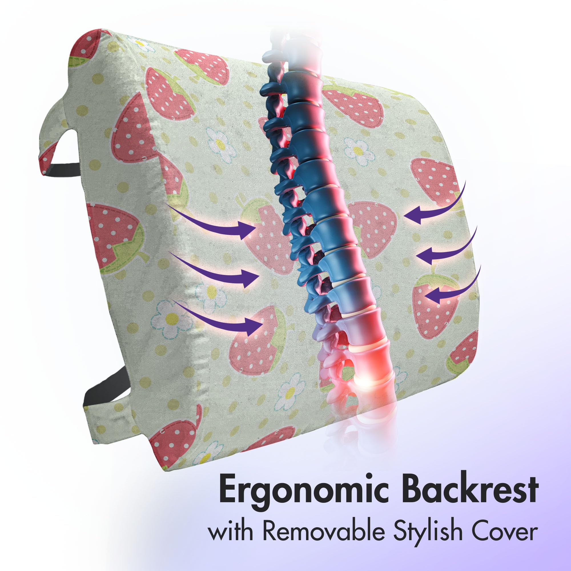 Ambesonne Fruits Lumbar Support Pillow - Spring Daisy & Strawberry Polka Dot Design - High Density Foam for Office Chair & Car Seat - 14x13 Inch Pale Green & Red - Perfect for Home, Office & Travel Comfort