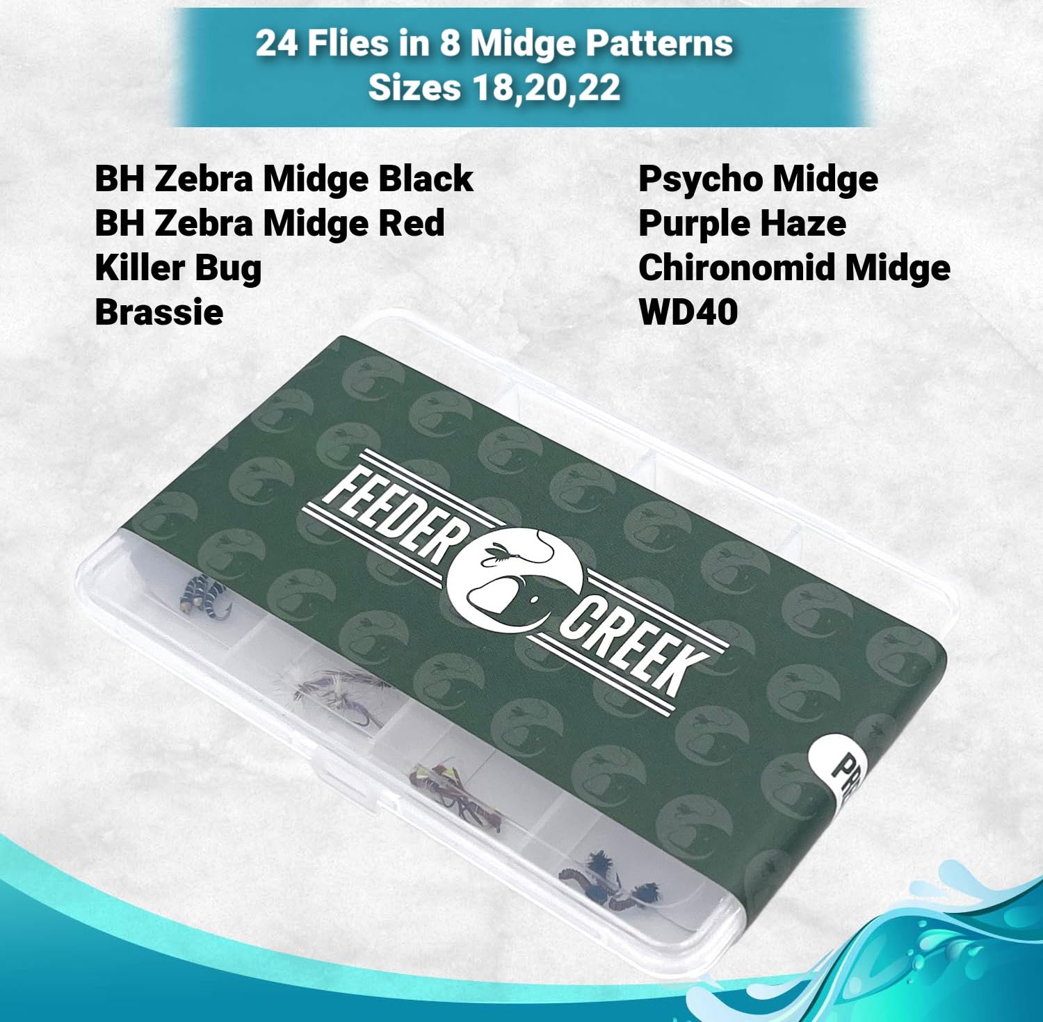 Premium 24-Piece Midge Fly Fishing Assortment - 8 Wet & Dry Fly Patterns in Sizes 18, 20, 22 with Durable Fly Box - Perfect Starter Kit for Beginner Fly Anglers - Ideal for Trout, Panfish & Small Stream Fishing