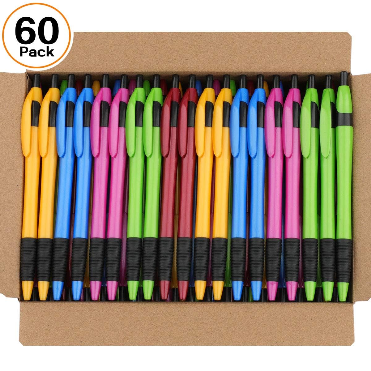 60 Pack Bulk Ballpoint Pens - Smooth Writing No Smear Black Ink 1.0mm Retractable Click Pens with Comfort Grip for School, Office, Restaurant Servers & Wholesale Supplies | Perfect for Note Taking, Order Writing & Everyday Use