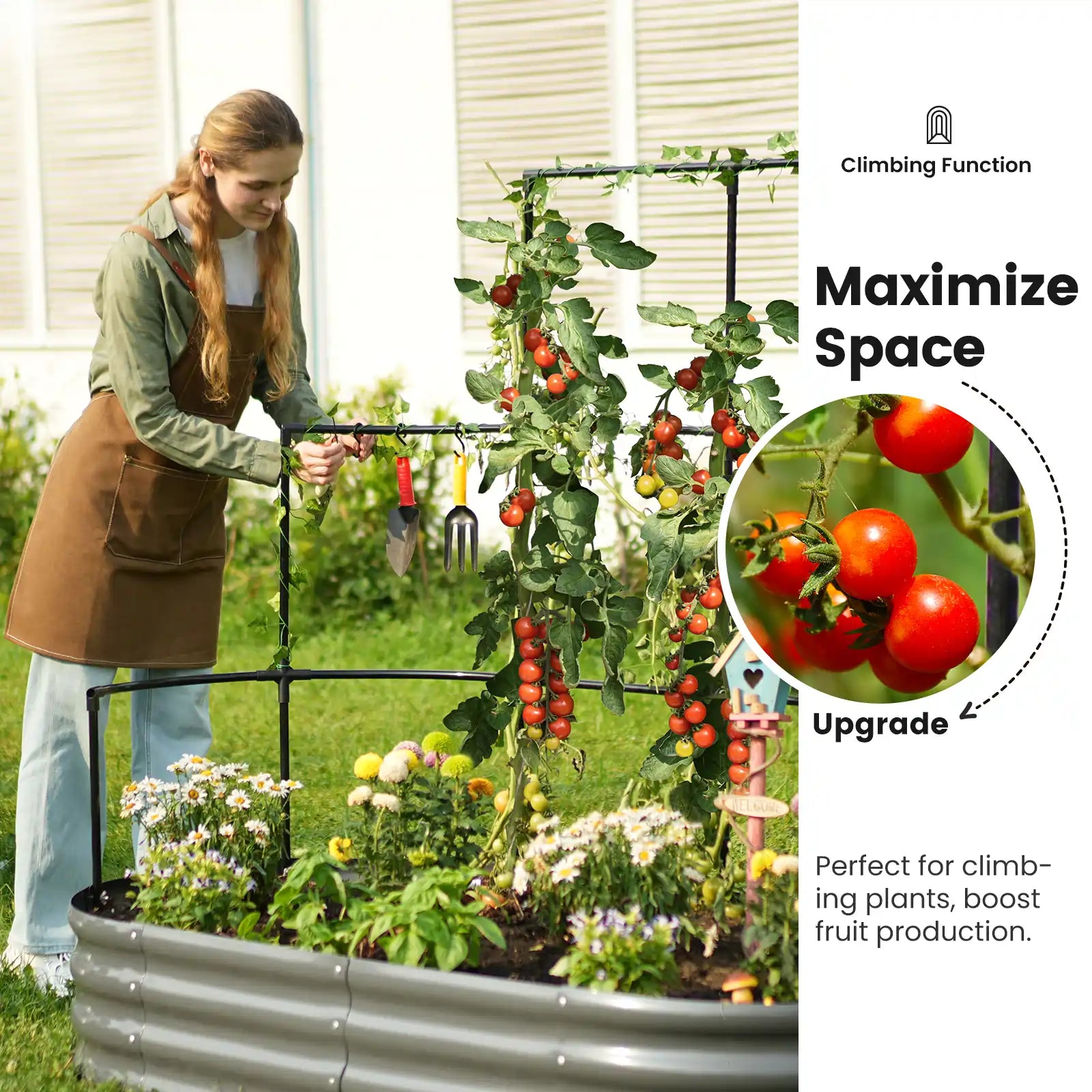 Elevated Raised Garden Bed with Wall Trellis - Perfect for Small Spaces, Urban Gardening & Vertical Planting - Ideal for Vegetables, Flowers & Herbs in Backyards, Patios & Balconies