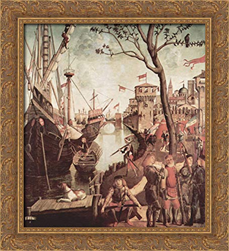 Vittore Carpaccio St. Ursula Arrival During Siege of Cologne 20x22 Inch Gold Ornate Wood Framed Canvas Art - Perfect for Living Room, Bedroom & Office Wall Decor