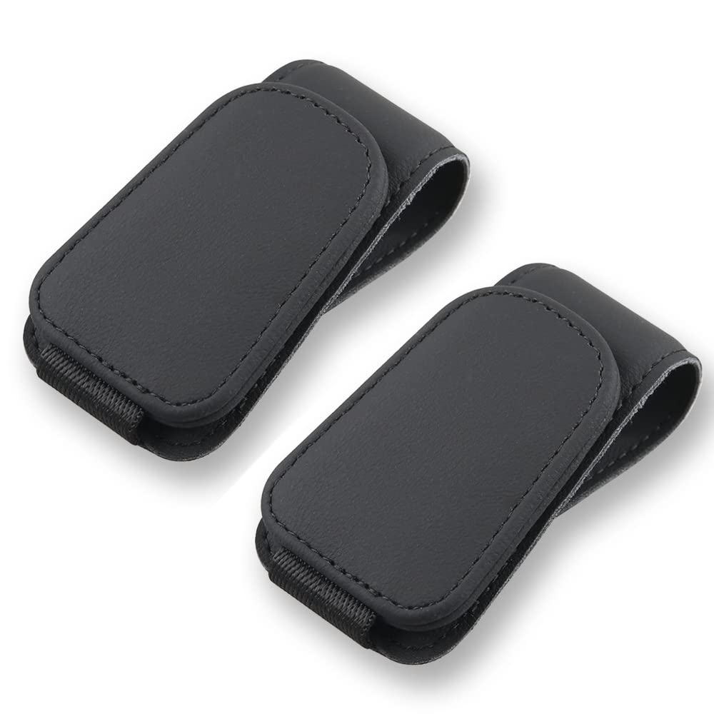 2Pcs Magnetic Leather Sunglass Holder for Car - Universal Eyeglass Hanger Clip & Sun Visor Organizer with Card Slot - Perfect for Driving, Road Trips and Daily Commute Accessories