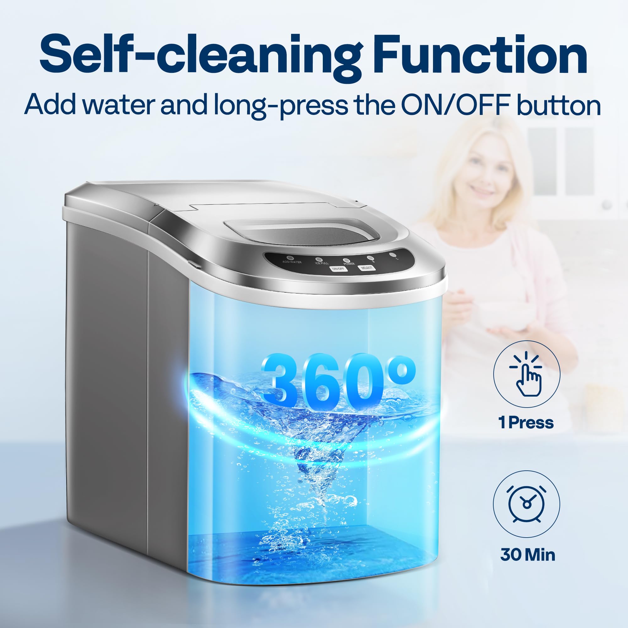 VIVOHOME 26lbs/Day Portable Electric Ice Maker Machine - Compact Countertop Automatic Ice Cube Maker with Self-Cleaning Function & Scoop - Perfect for Home, Office, RV, and Parties (Silver)