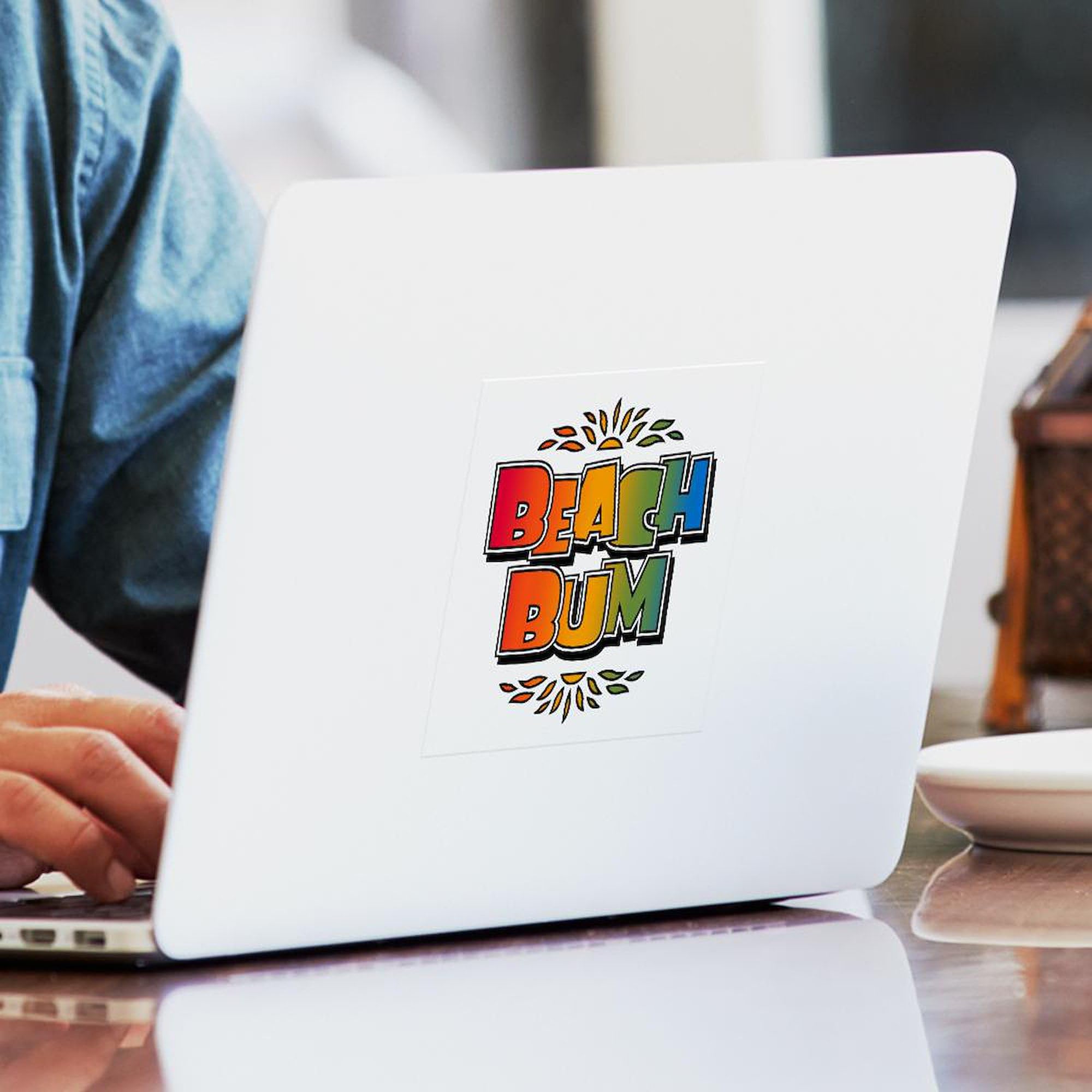 Retro Rainbow Beach Bum Sticker - Waterproof Vinyl Car Decal & Bumper Sticker for Cars, Laptops, Windows - Perfect for Beach Lovers, Surfers & Summer Road Trips