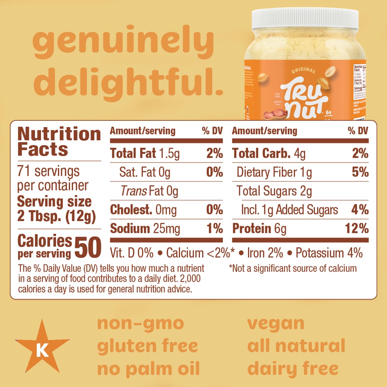 Tru-Nut Peanut Butter Powder - High Protein (6g), Low Fat (90% Less), Keto & Gluten Free, Perfect for Smoothies, Protein Shakes, Baking & Cooking - 30oz for Healthy Lifestyle & Weight Loss