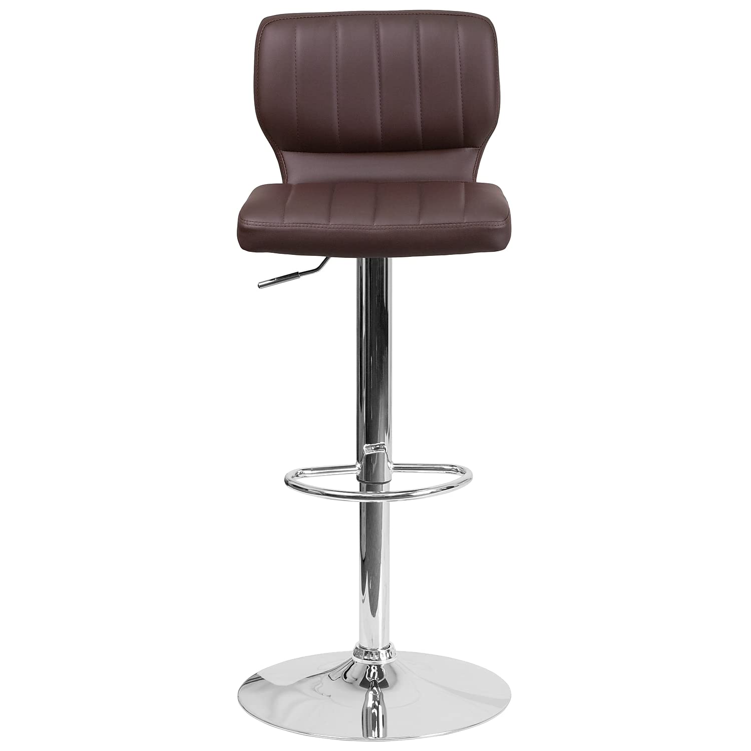 Flash Furniture Samantha 2-Pack Adjustable Height Bar Stools - Contemporary Brown Vinyl Upholstery with Vertical Stitch Back & Chrome Base - Perfect for Kitchen Islands, Home Bars & Counter Seating