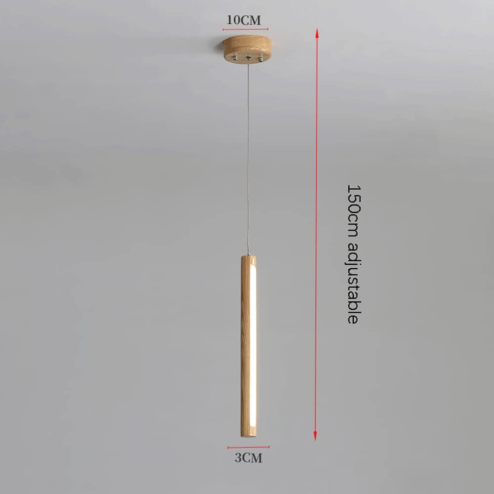 Modern Wooden LED Pendant Light - 8W Long Hanging Cylindrical Chandelier for Kitchen Island, Dining Room & Counter Decor | Energy-Efficient Suspension Lighting Fixture for Home & Shop