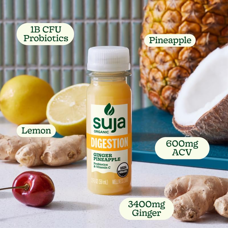 Organic Digestion Shot with Ginger & Apple Cider Vinegar - Immunity Booster & Digestive Aid | Cold-Pressed Juice with Live Probiotics | Plant-Based, Gluten-Free Functional Shots for Gut Health & Wellness | Perfect for Travel, Workouts & Daily Detox