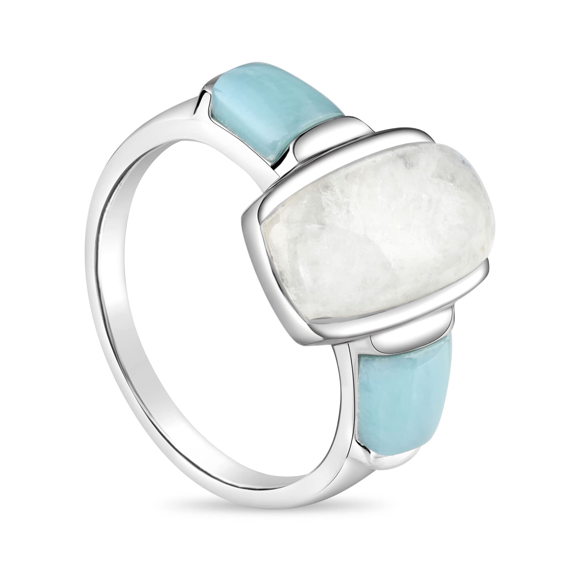 Stauer Genuine Larimar & Moonstone Ring for Women - 5 Carat Moonstone & 3 Carat Larimar in .925 Sterling Silver - Rare Gemstone Jewelry for Special Occasions & Evening Events