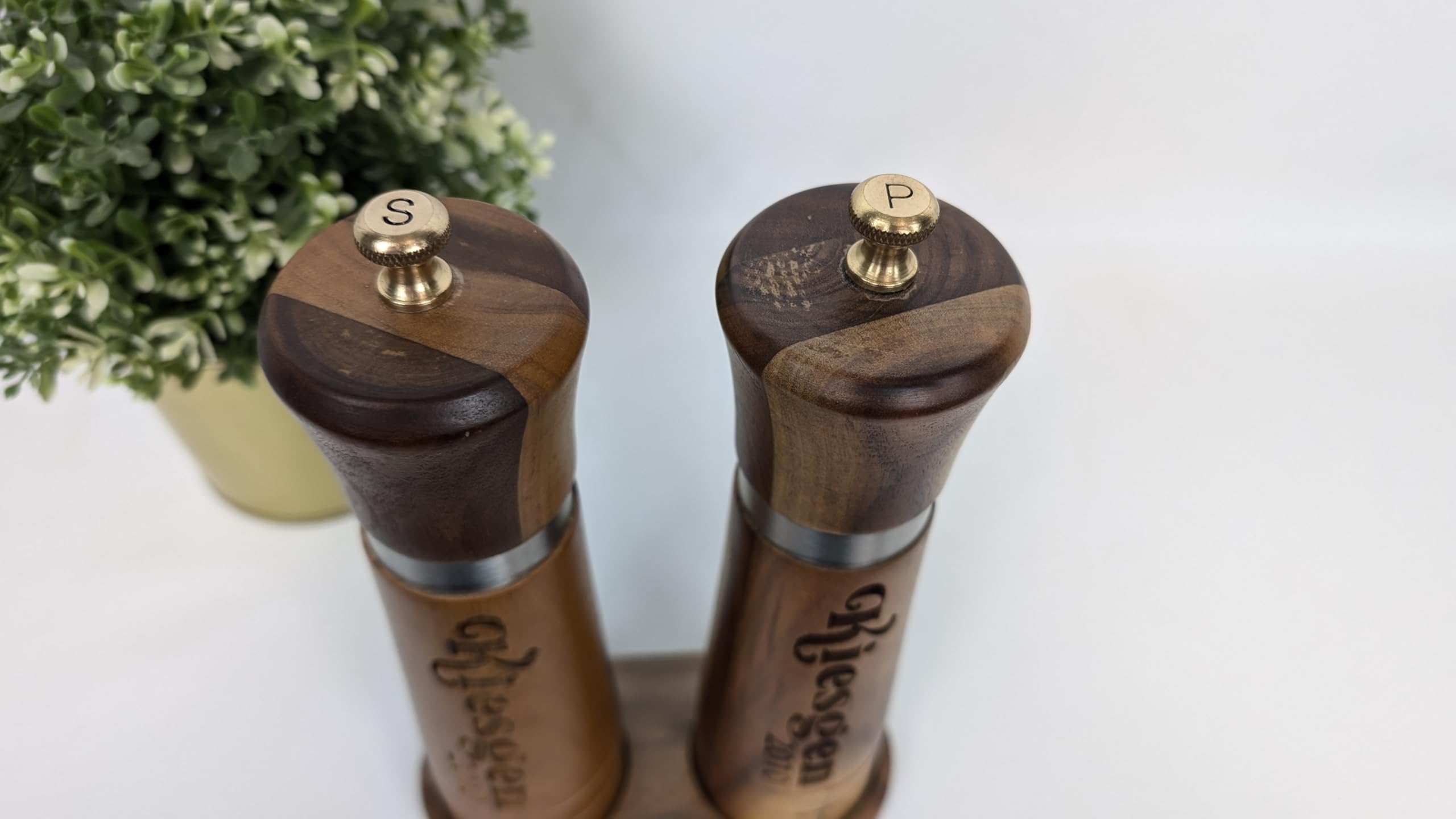 Personalized Acacia Wood Salt and Pepper Grinder Set - Custom Engraved with 41 Font Options - Perfect for Wedding Gifts, Housewarming & Kitchen Essentials