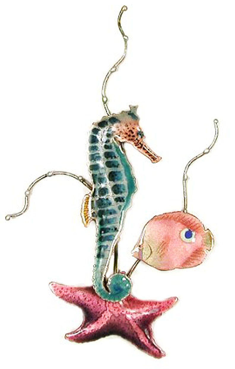 Right Facing Seahorse & Starfish Wall Sculpture - Coastal Nautical Wall Art Decor for Beach House, Bathroom, or Ocean-Themed Room