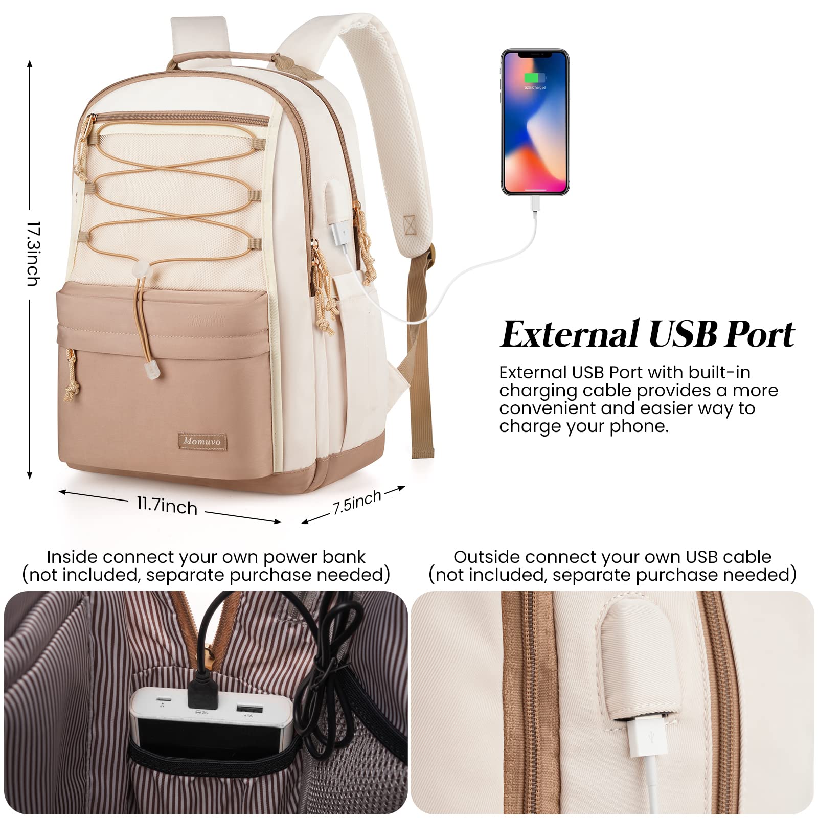 MOMUVO Classic Women's Backpack - Lightweight Waterproof School Bookbag for Teen Girls & College Students - 15.6 Inch Laptop Bag with USB Charging Port - Perfect for High School, Work, Travel & Daily Commute