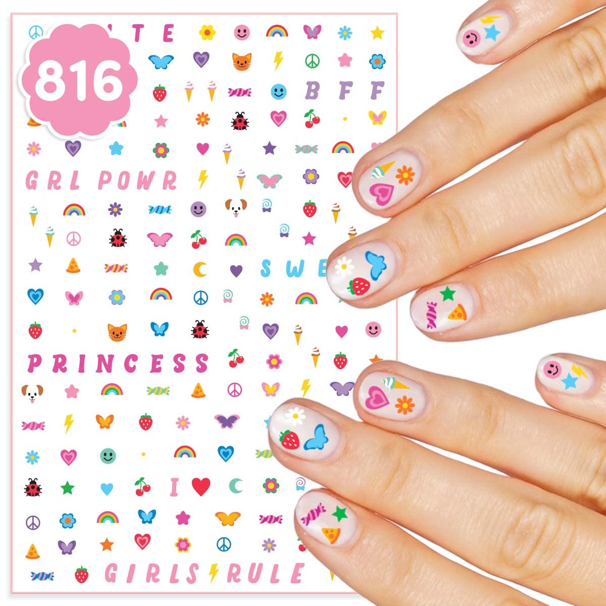 Fetti Kids Nail Stickers - 816 Decals for Girls | Birthday Party Favors, DIY Nail Art, Home Activity Kit, Cute Nail Transfers (Groovy, Princess, Girl Power Designs) - Perfect for Easter Basket Stuffers, Sleepovers & Girls' Night Out