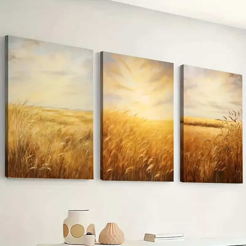3-Piece Golden Wheat Fields Harvest Farm Country Wall Art Set - Framed Canvas 40x60cm - High Quality Australian Made Prints - Ready to Hang - Perfect for Living Room, Bedroom & Country Style Home Decor