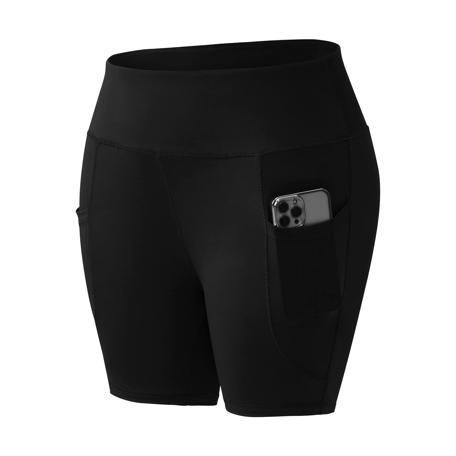 Honwenle Women's Plus Size High Waist Yoga Shorts - Tummy Control Workout Running Biker Shorts with Pockets - Stretchy Athletic Shorts for Yoga, Gym & Casual Wear