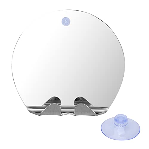 Round Shower Mirror with Suction Cup - Fogless Bathroom Mirror for Shaving & Makeup - Wall Mounted or Hanging Shower Mirror for Men & Women - Perfect for Small Spaces & Travel