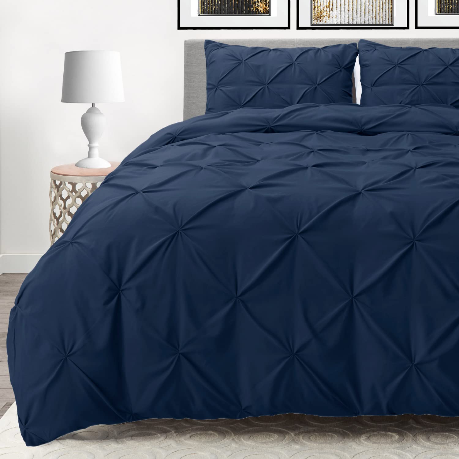 Nestl King Size Comforter Set - Pinch Pleat & Pintuck Design, 3-Piece Down Alternative Bedding with 2 Pillow Shams (Navy Blue) | Luxury Bedroom Decor for Master Suite or Guest Room