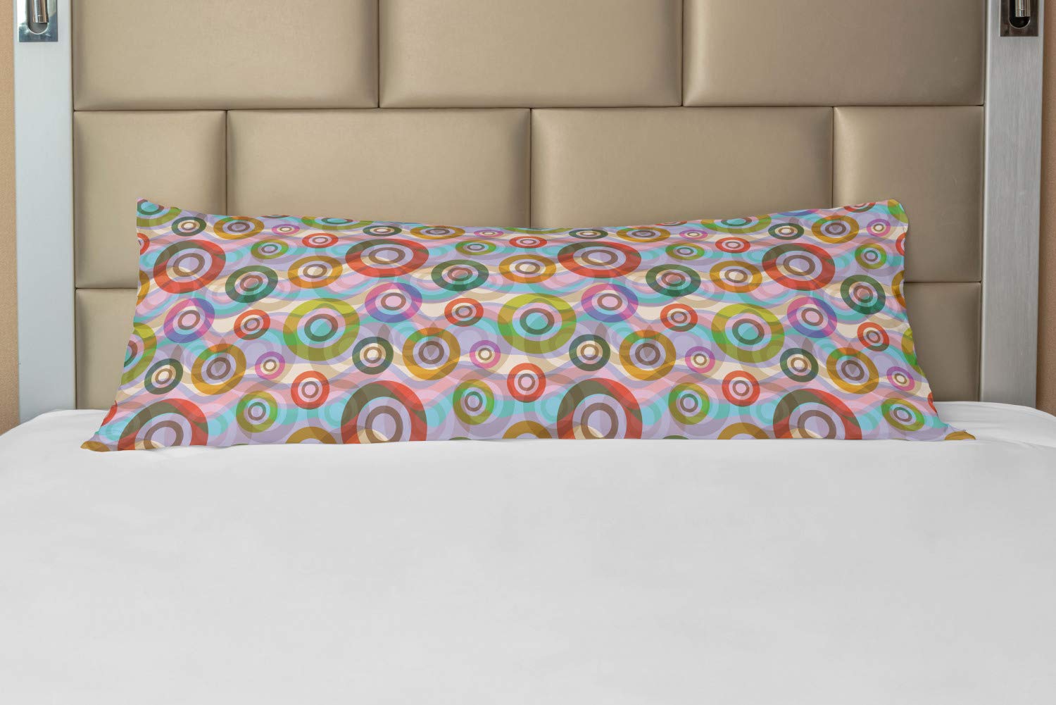 Ambesonne Retro Hippie Style Body Pillow Case with Zipper - 1960s Punk Circles & Rings Design in Vintage Colors, 21x54 Inch Decorative Long Pillow Cover | Perfect for Bohemian Bedrooms, Dorm Decor & Cozy Reading Nooks