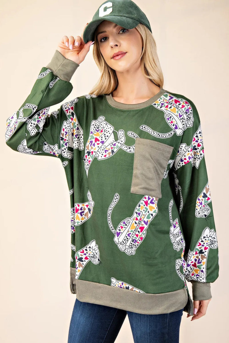 Celeste Women's Full Size Animal Print Contrast Round Neck T-Shirt | Stylish Casual Tee for Everyday Wear, Outings & Fashionable Looks