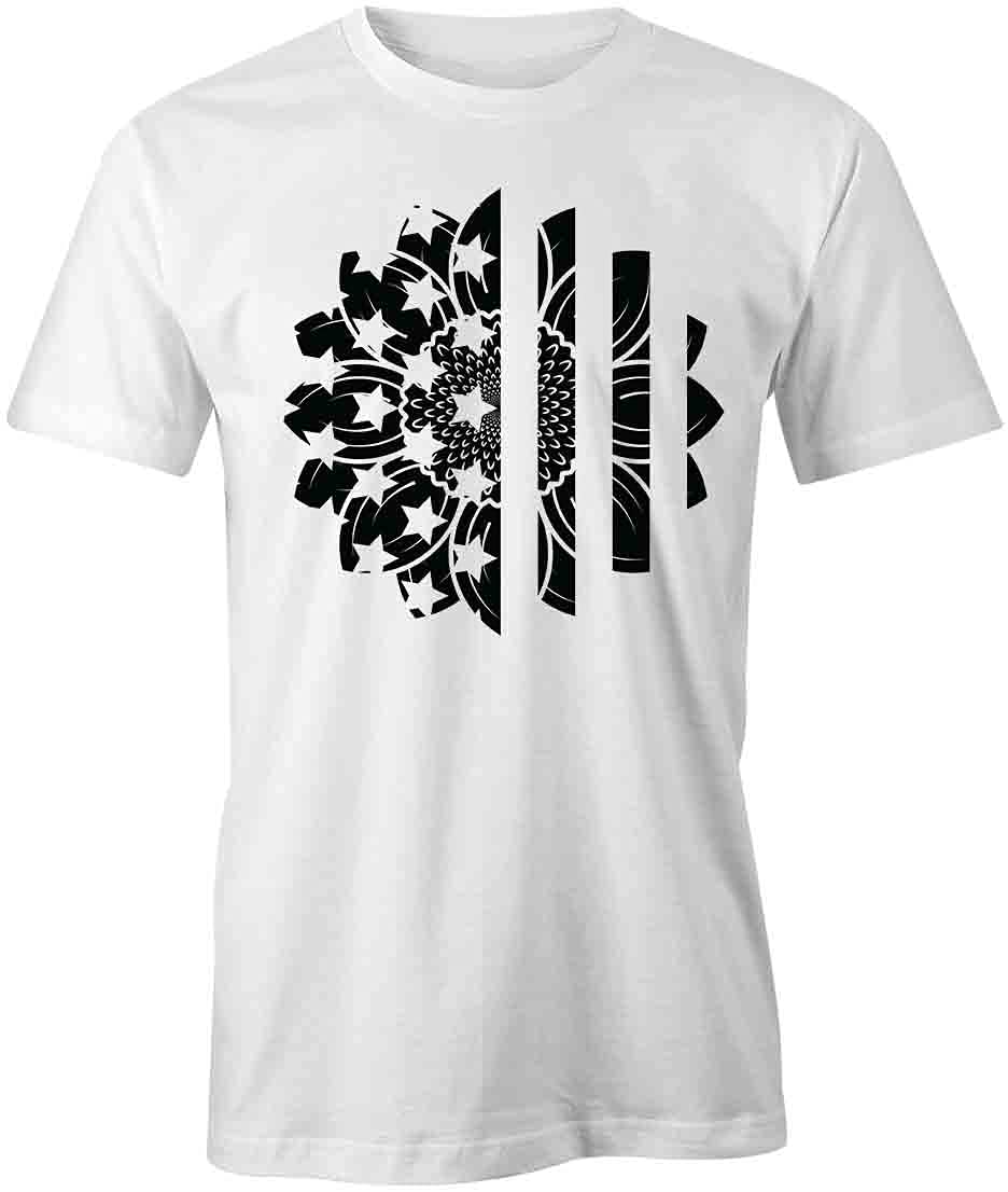American Flag Sunflower Printed T-Shirt - Patriotic Graphic Tee for Men & Women | Casual Wear, Summer Outfits, Independence Day Celebration